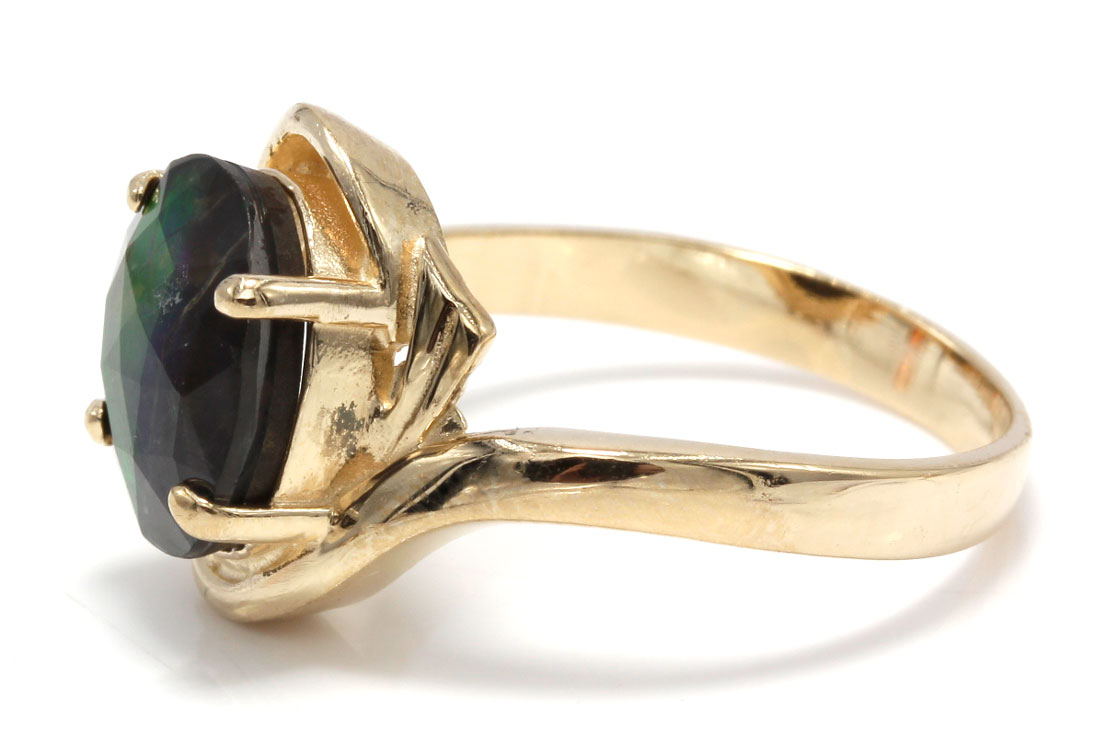 14K Yellow Gold Quartz Doublet Ring