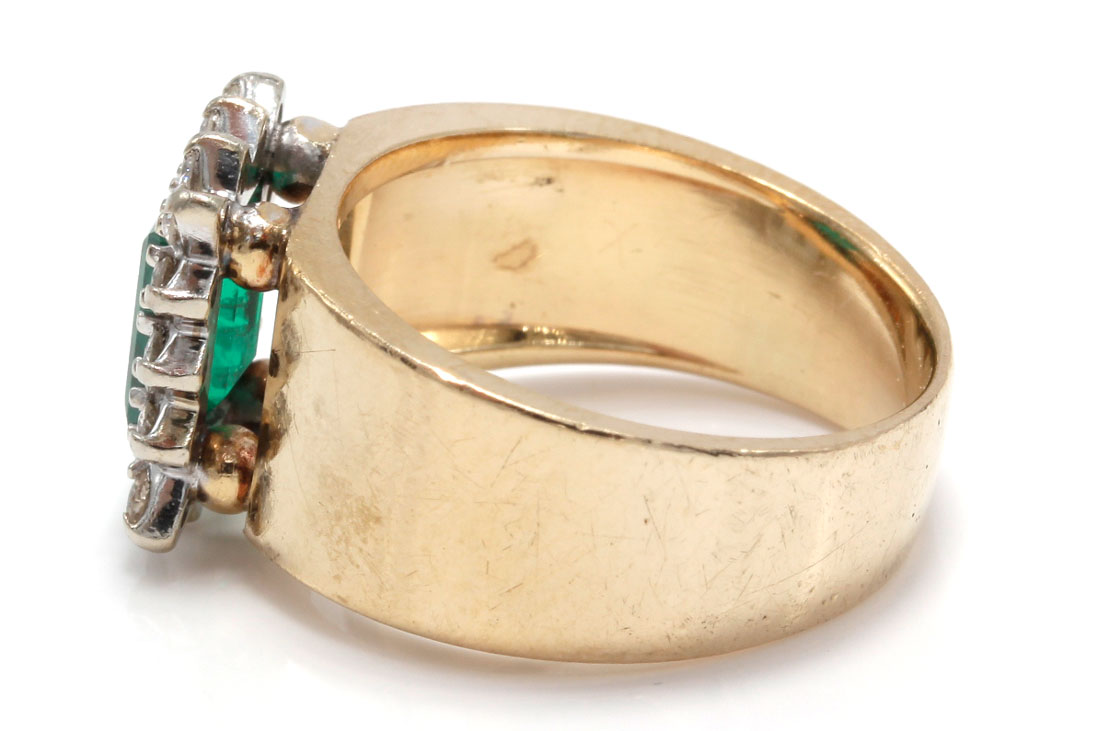 14K Yellow Gold Synthetic Emerald and Diamond Ring