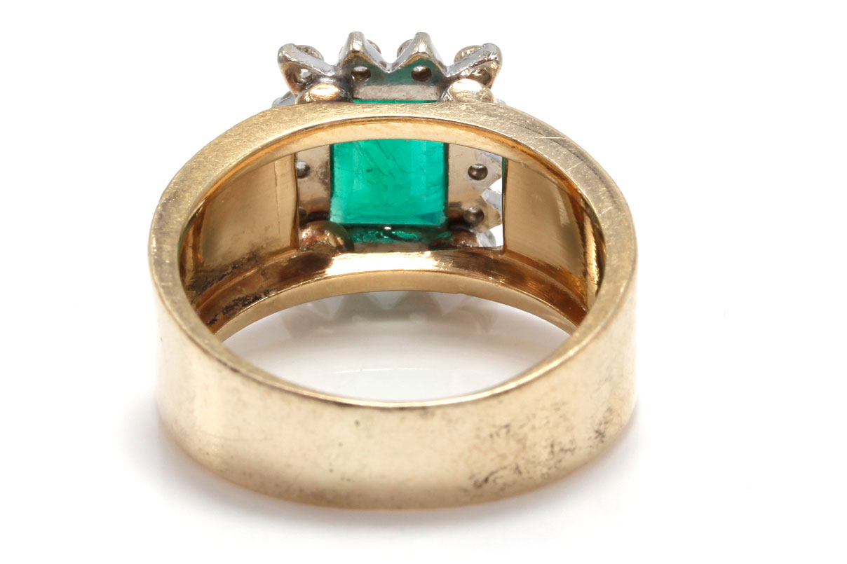 14K Yellow Gold Synthetic Emerald and Diamond Ring