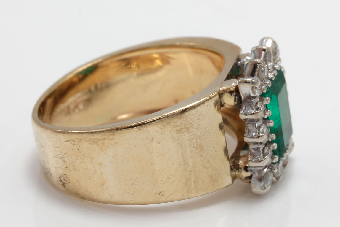 14K Yellow Gold Synthetic Emerald and Diamond Ring