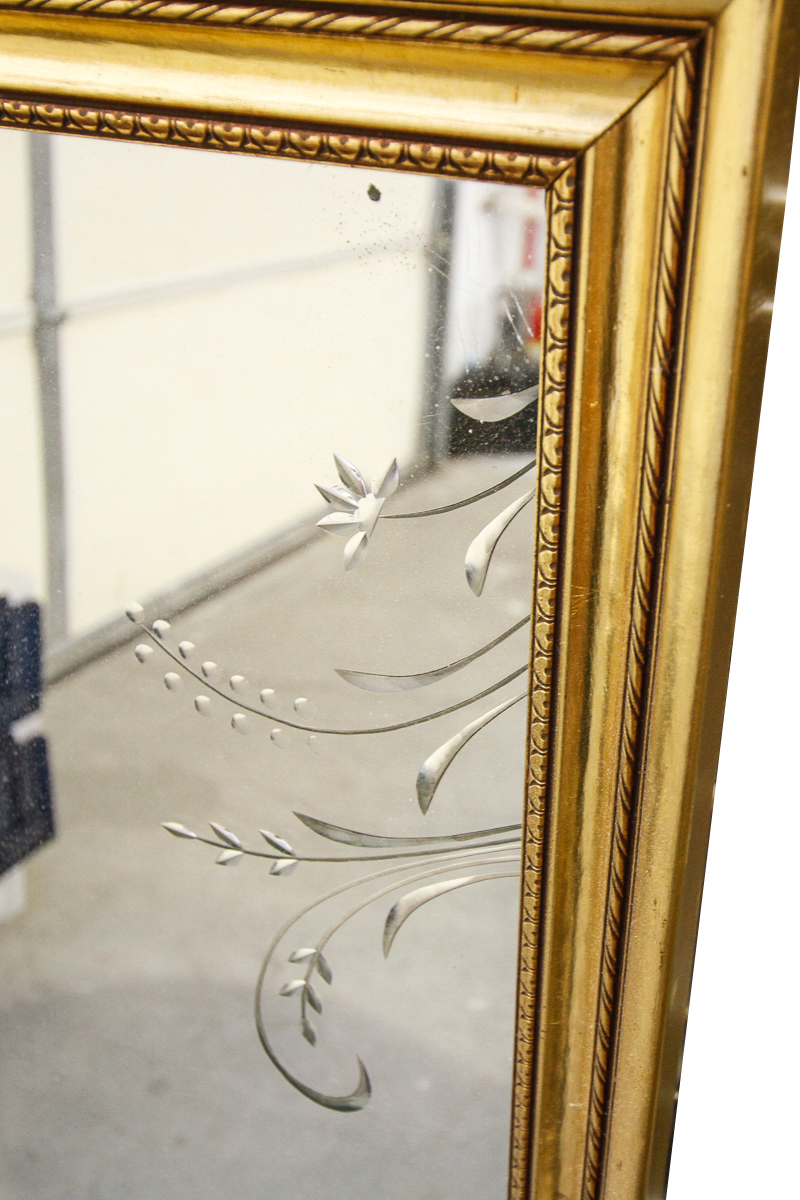 Gold Wooden Framed Etched Glass Mirror