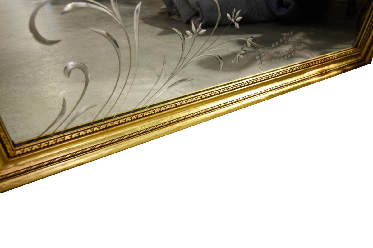 Gold Wooden Framed Etched Glass Mirror