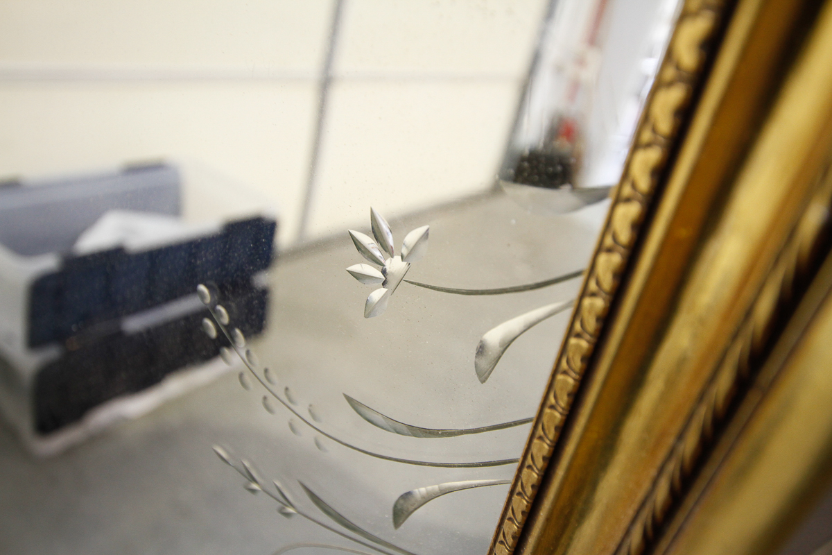 Gold Wooden Framed Etched Glass Mirror