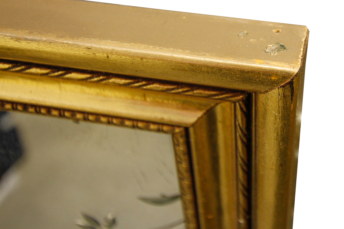 Gold Wooden Framed Etched Glass Mirror