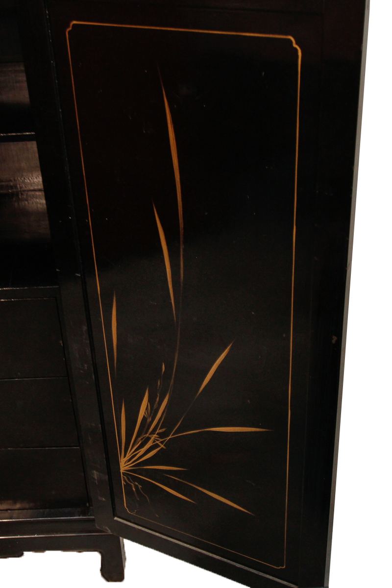 Vintage Chinoiserie Lacquered Cabinet with Hard Stone Applique