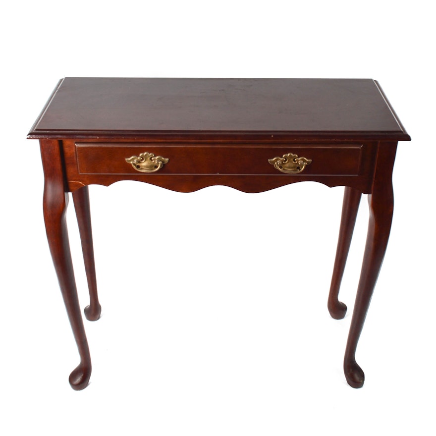 Queen Anne Style Mahogany-Stained Console Table with One Drawer