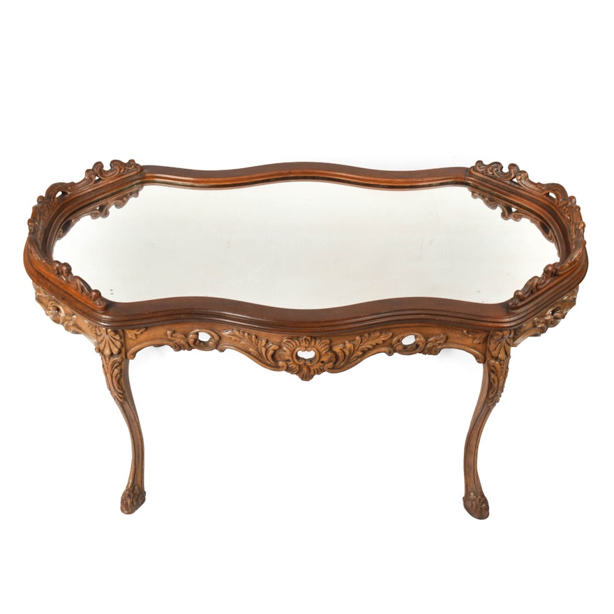 Vintage Rococo Style Coffee Table with Mirrored Top