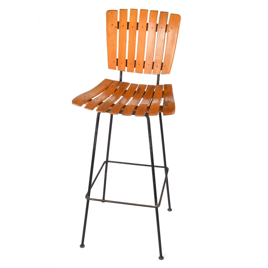 Vintage Modern Slatted Barstool in the Style of Arthur Umanoff