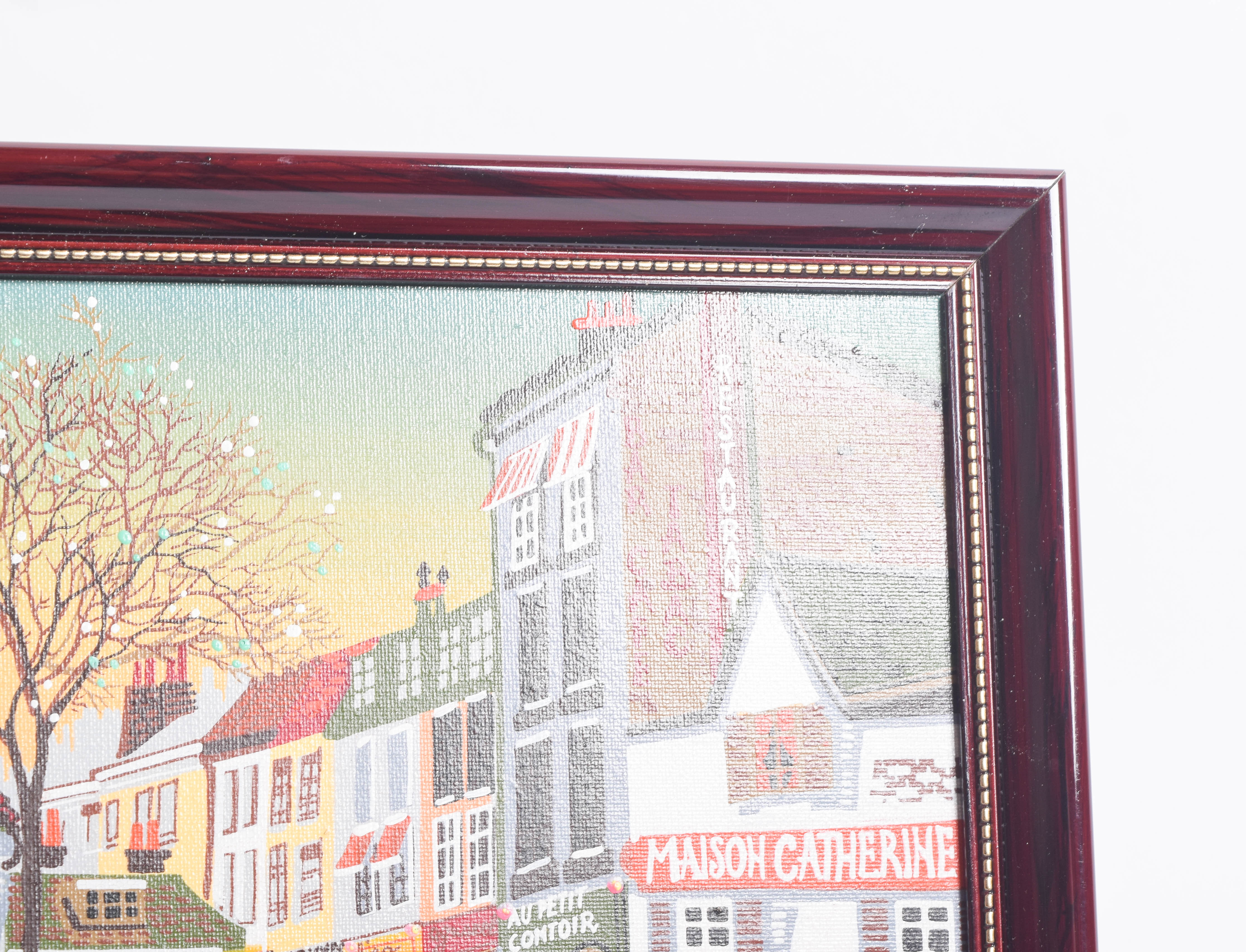 Vintage Acrylic Painting on Canvas of a French Street Scene