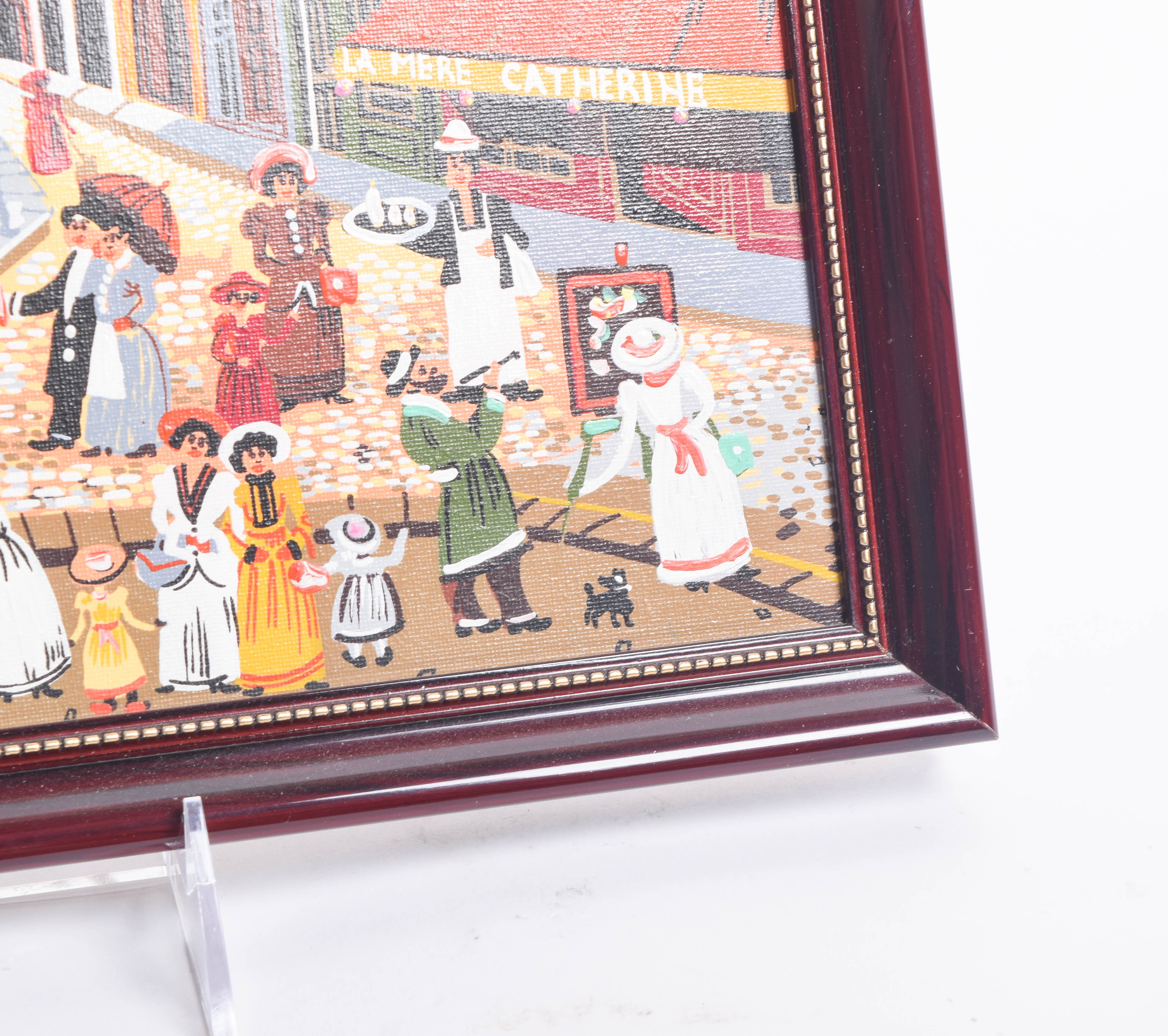 Vintage Acrylic Painting on Canvas of a French Street Scene