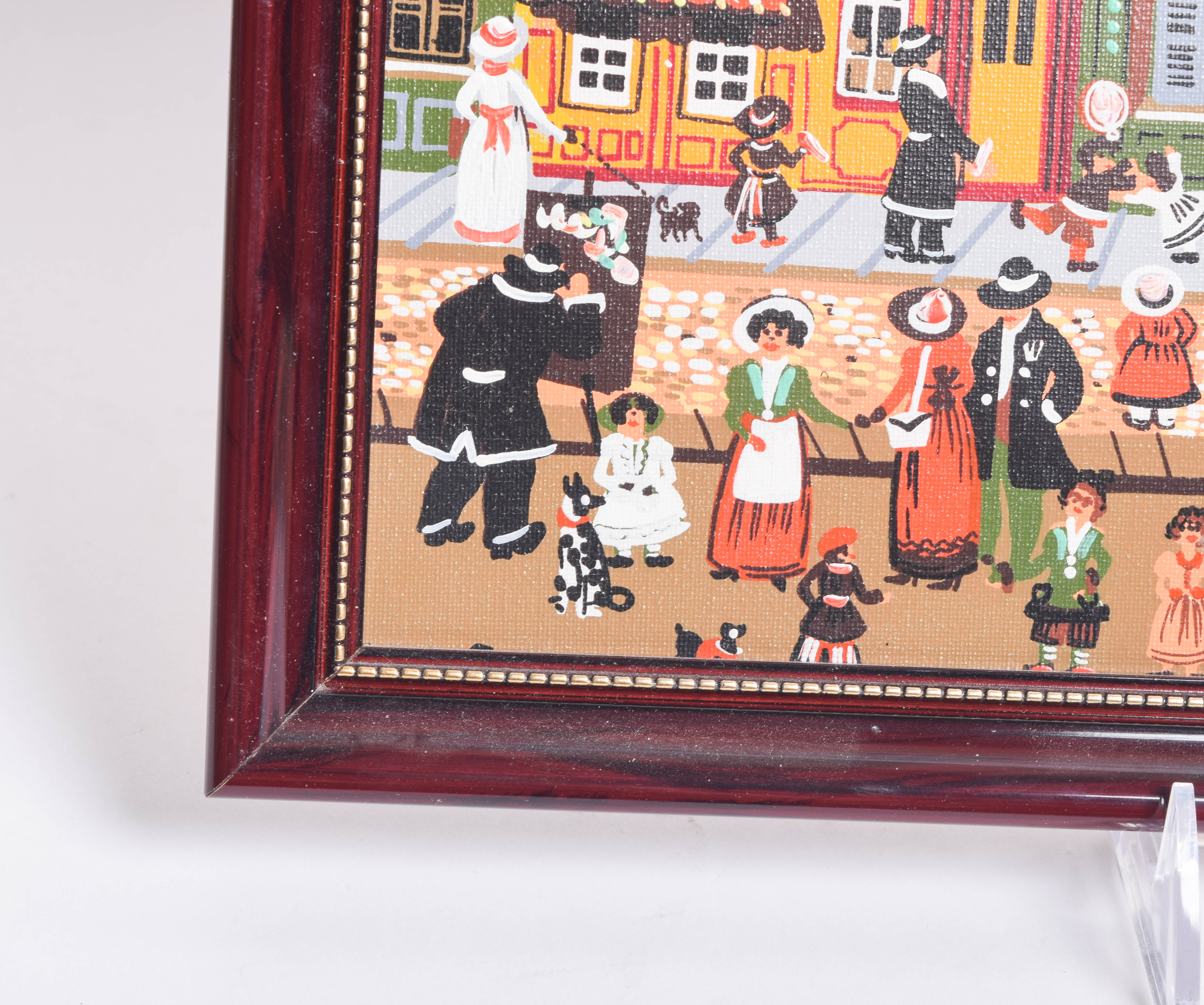 Vintage Acrylic Painting on Canvas of a French Street Scene