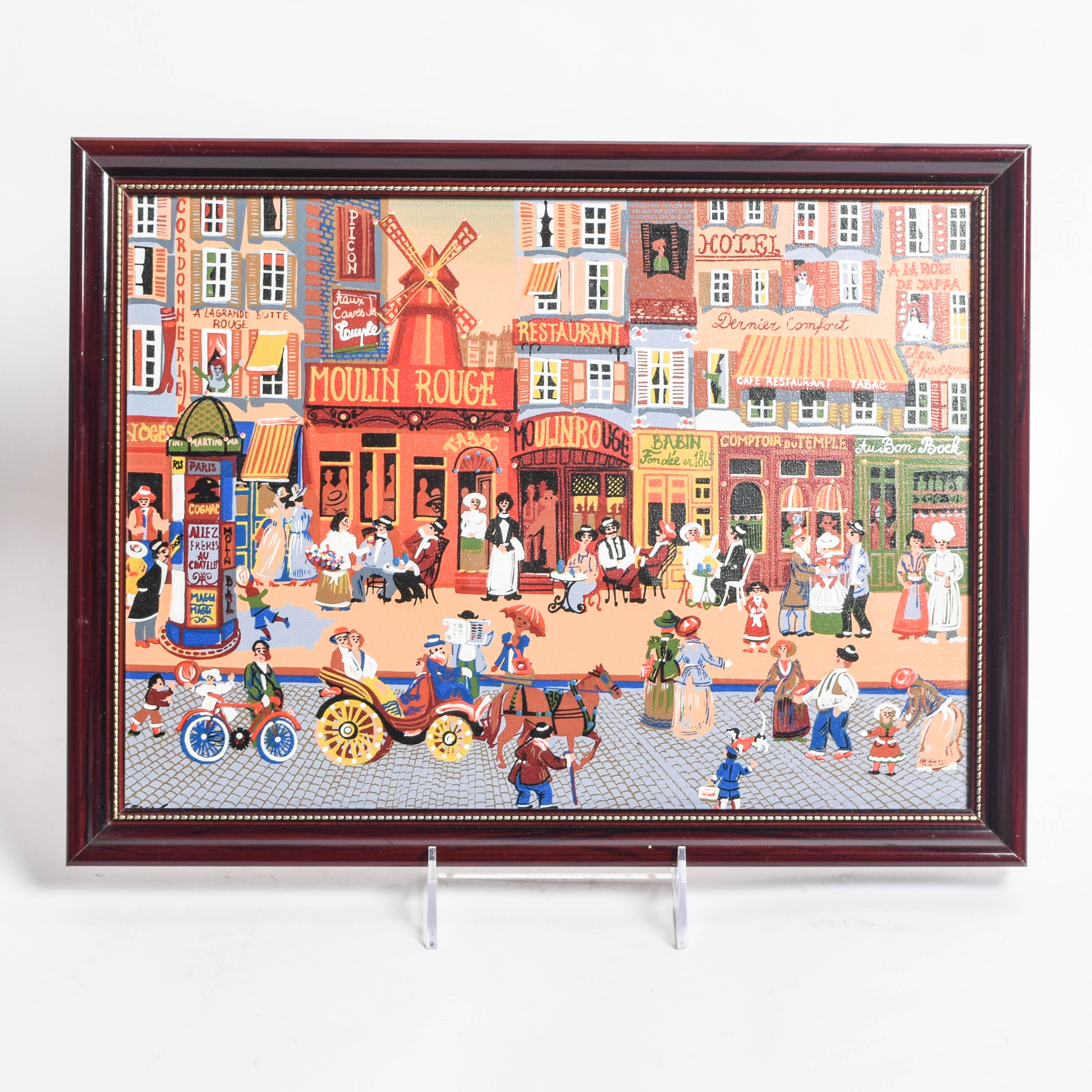 Vintage Acrylic Painting on Canvas "Paris Butte Montmartre"