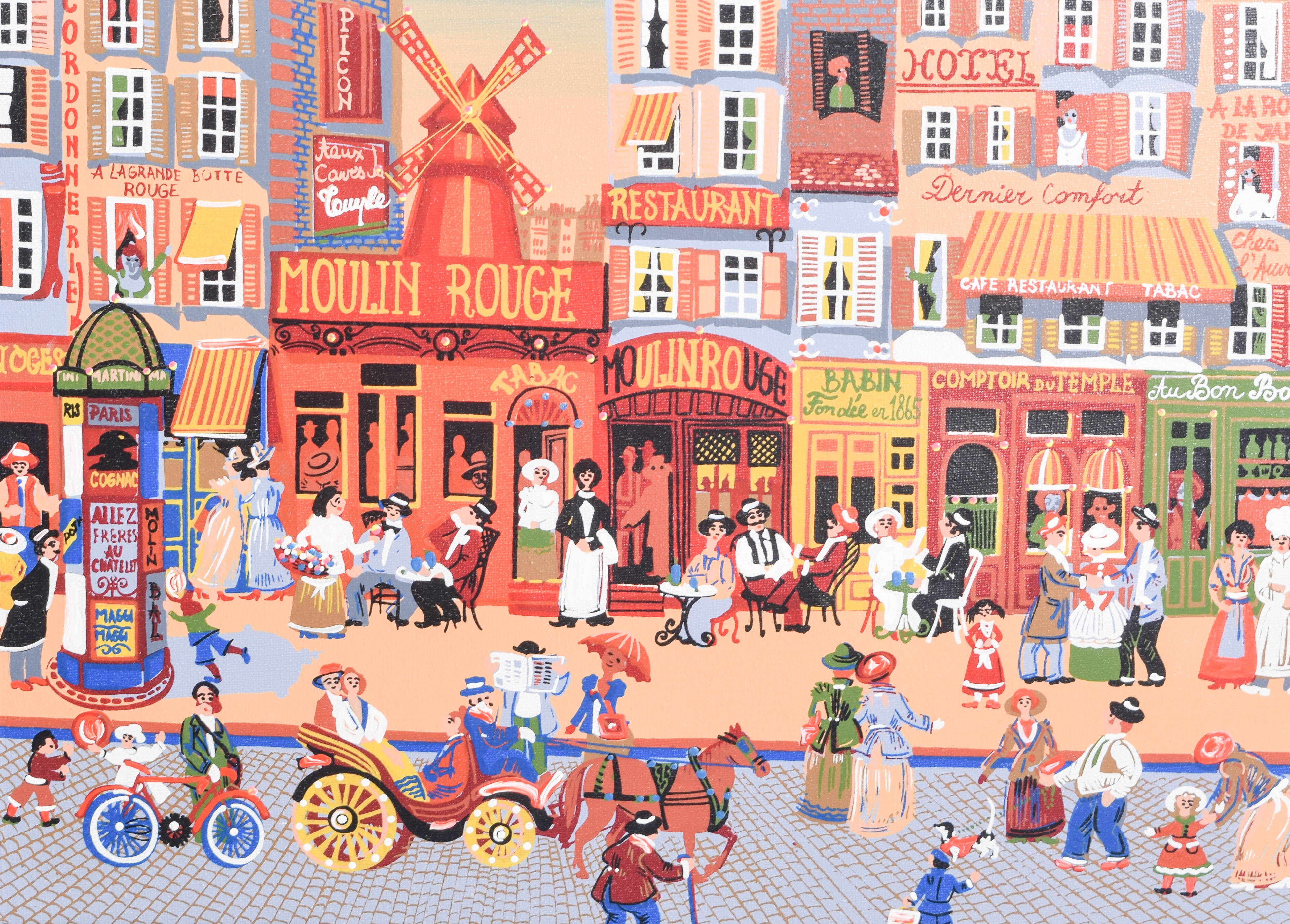 Vintage Acrylic Painting on Canvas "Paris Butte Montmartre"