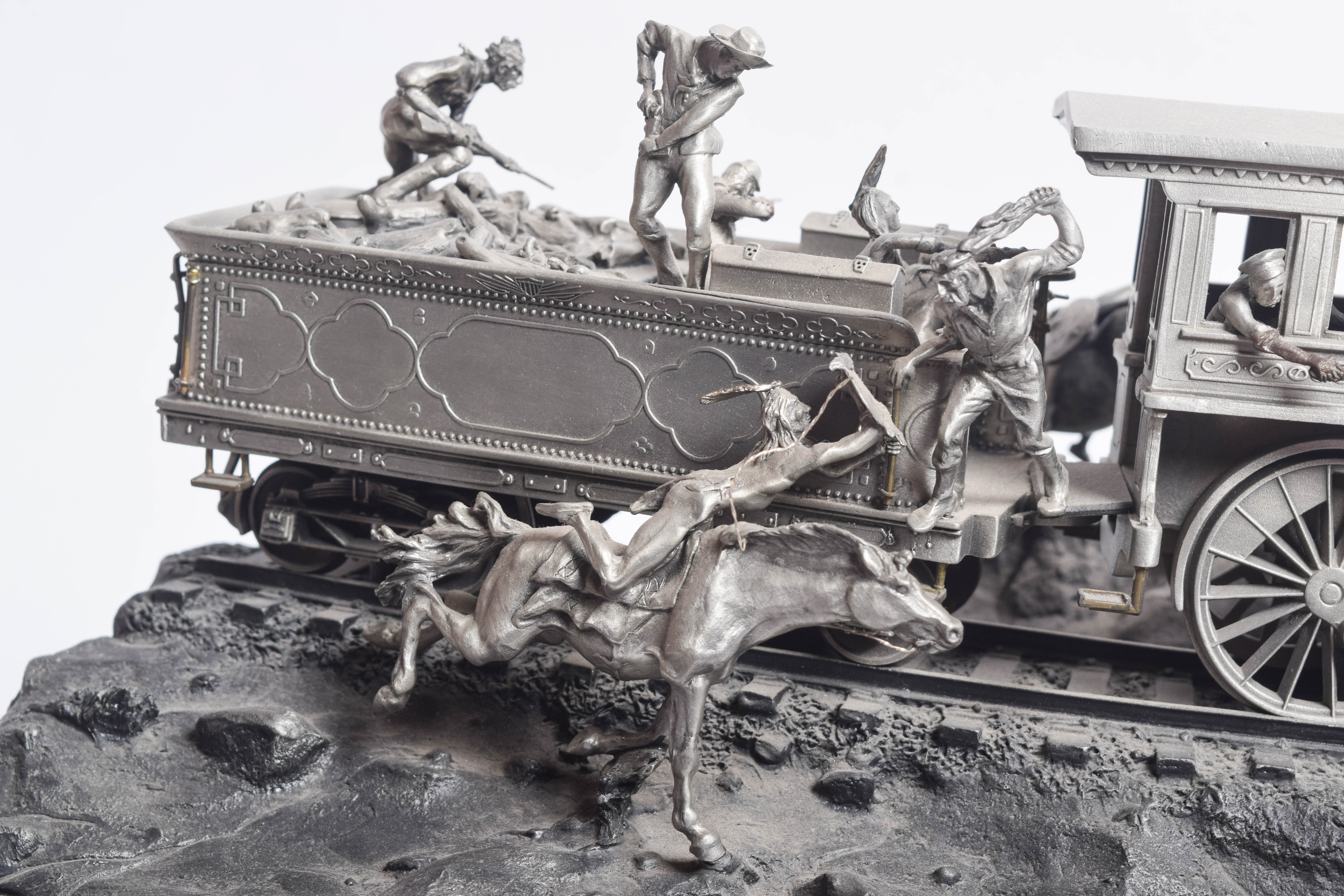 Michael Boyett Reproduction Pewter Sculpture "Attack on the Iron Horse"