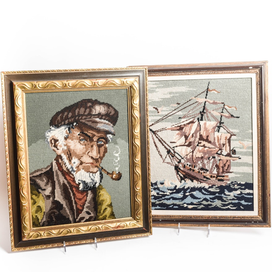 Vintage Pair of Nautical Wall Tapestries