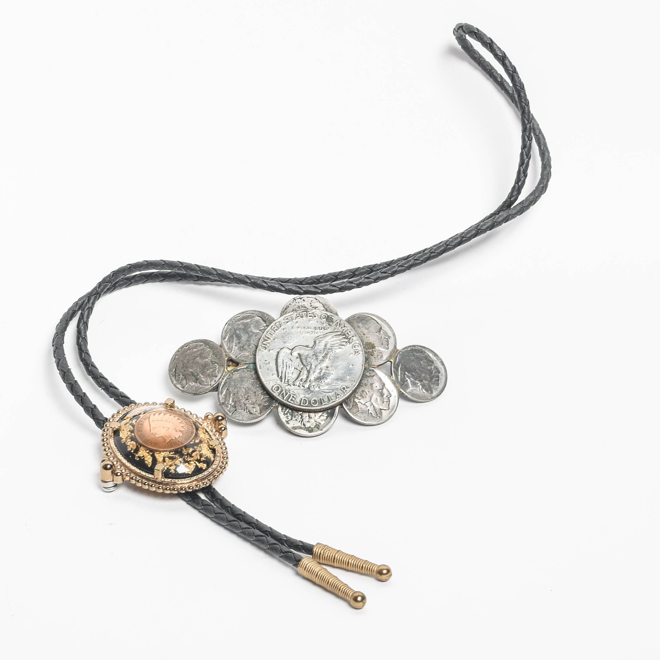 Vintage 1902 Indian Head Penny Bolo Tie and Never-Broke Belt Buckle