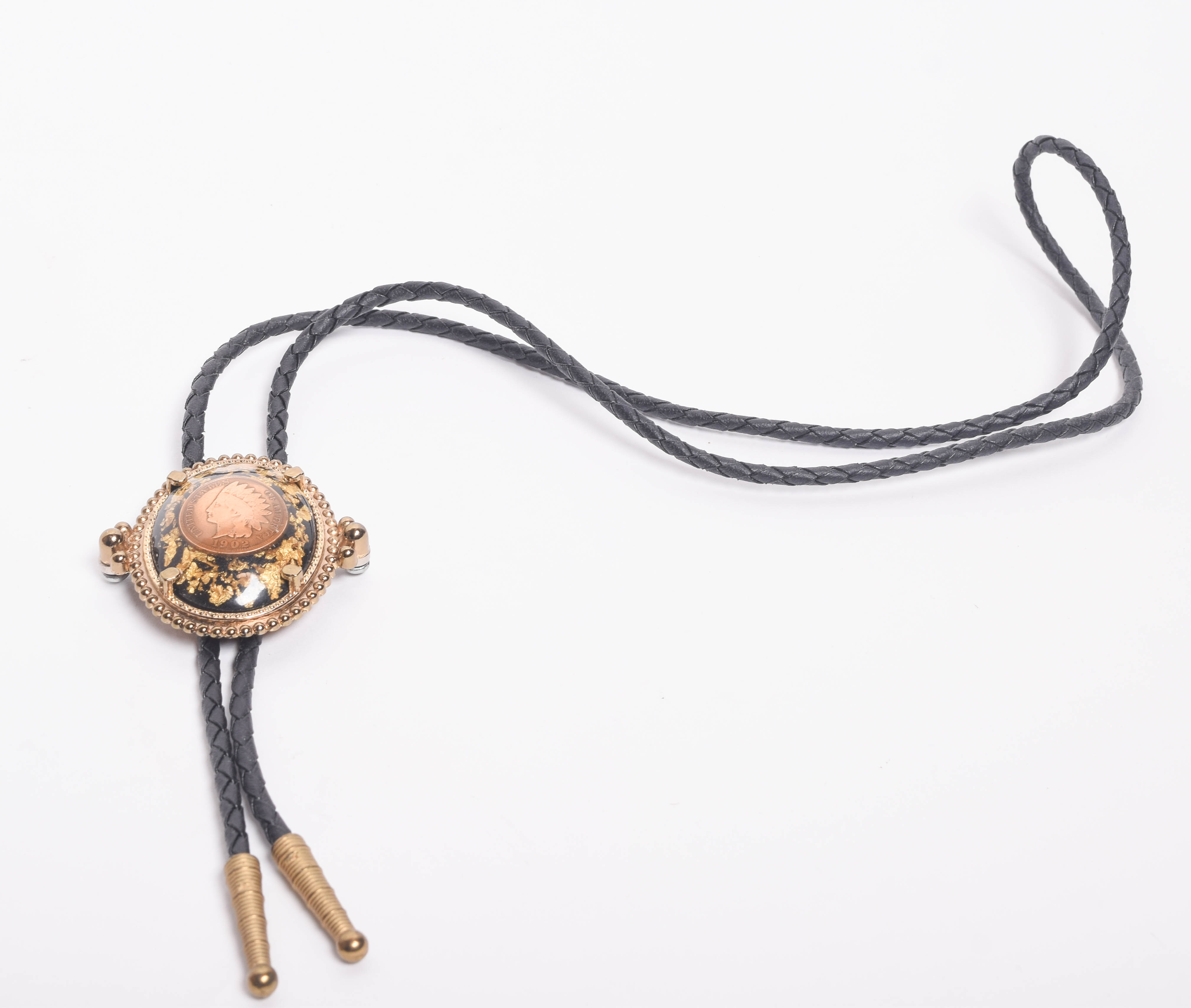 Vintage 1902 Indian Head Penny Bolo Tie and Never-Broke Belt Buckle