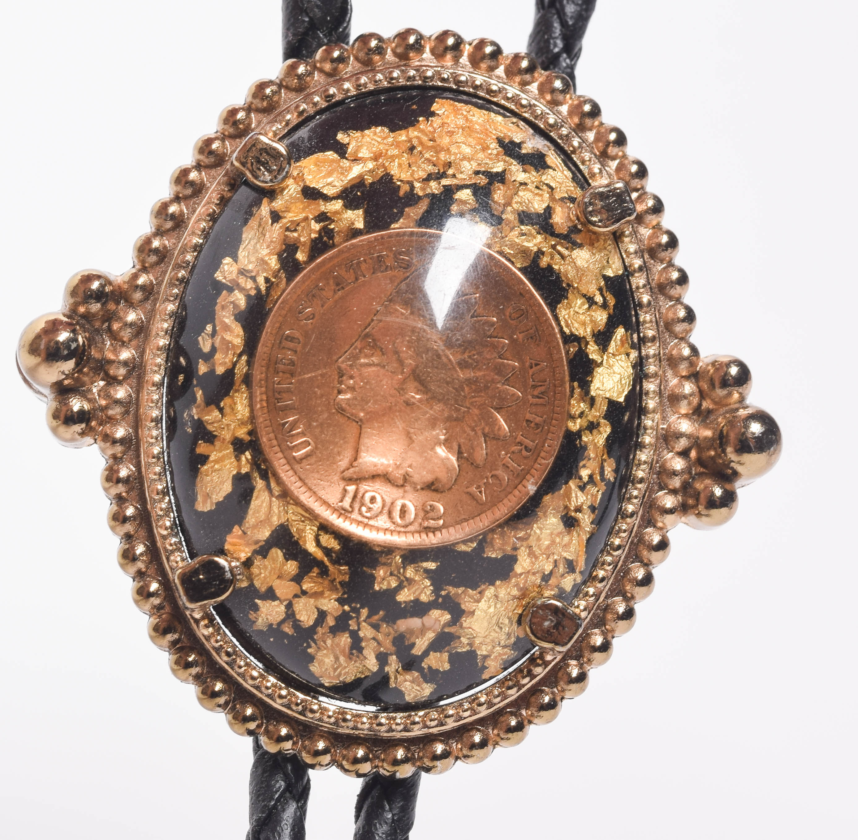 Vintage 1902 Indian Head Penny Bolo Tie and Never-Broke Belt Buckle