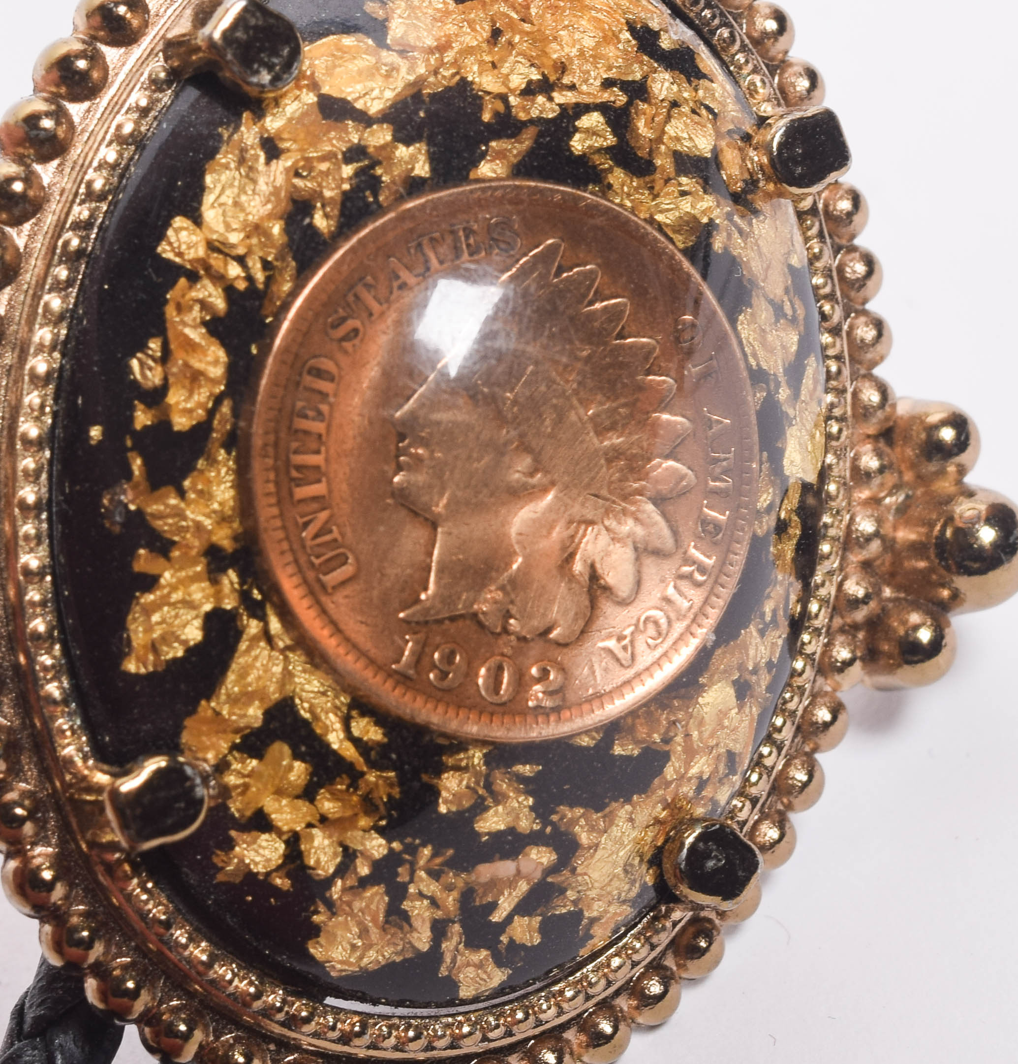 Vintage 1902 Indian Head Penny Bolo Tie and Never-Broke Belt Buckle