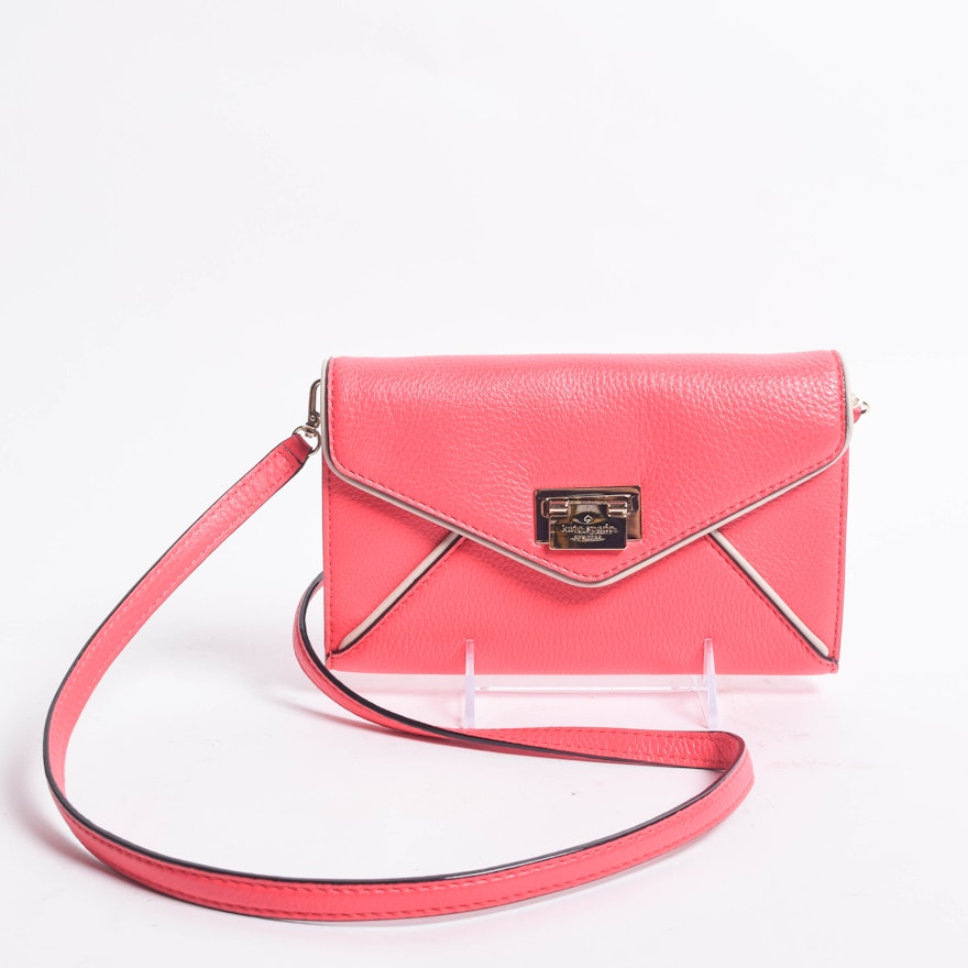 Kate Spade Pink Leather Envelope Clutch Shoulder Bag and Matching Cardholder