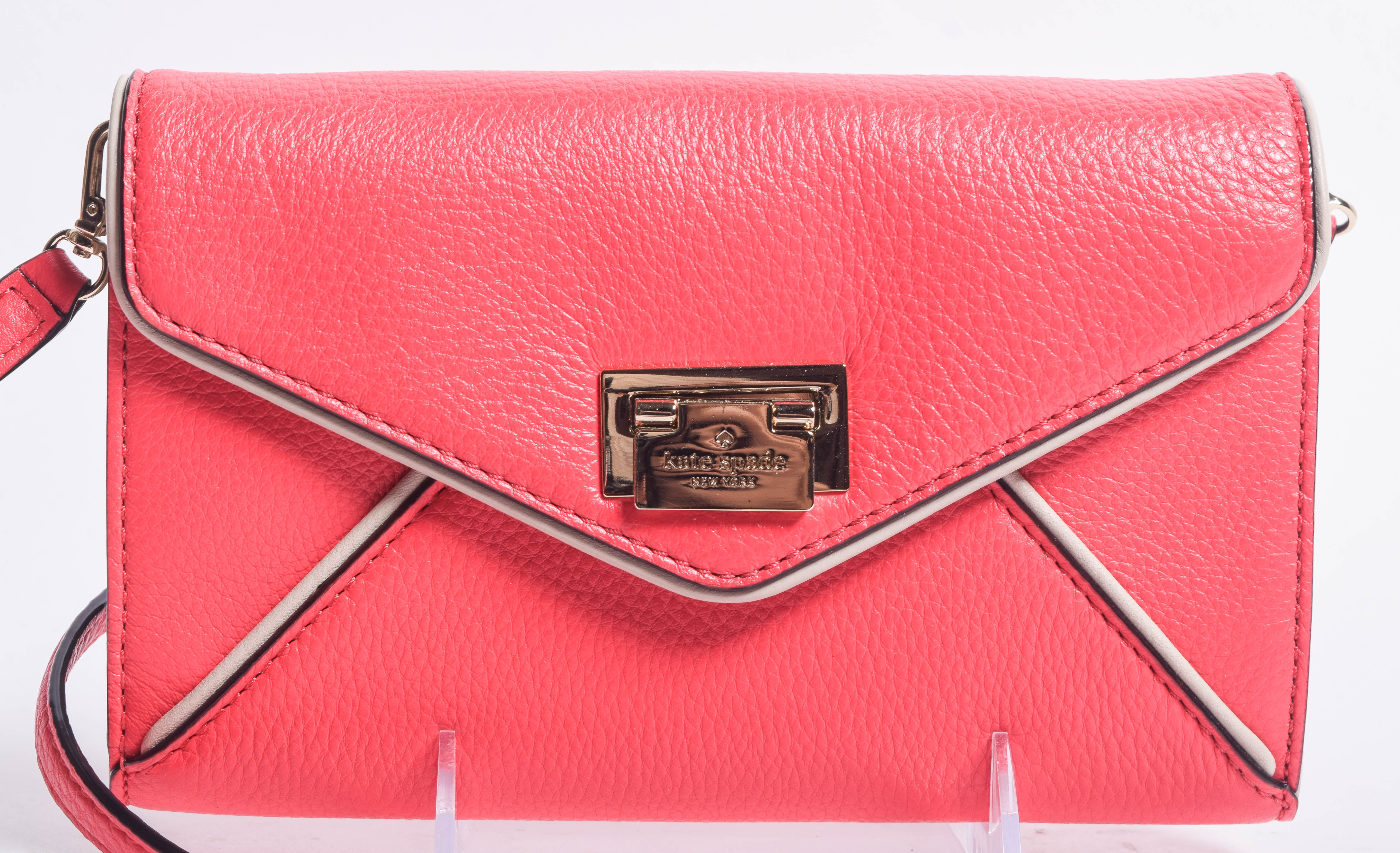 Kate Spade Pink Leather Envelope Clutch Shoulder Bag and Matching Cardholder