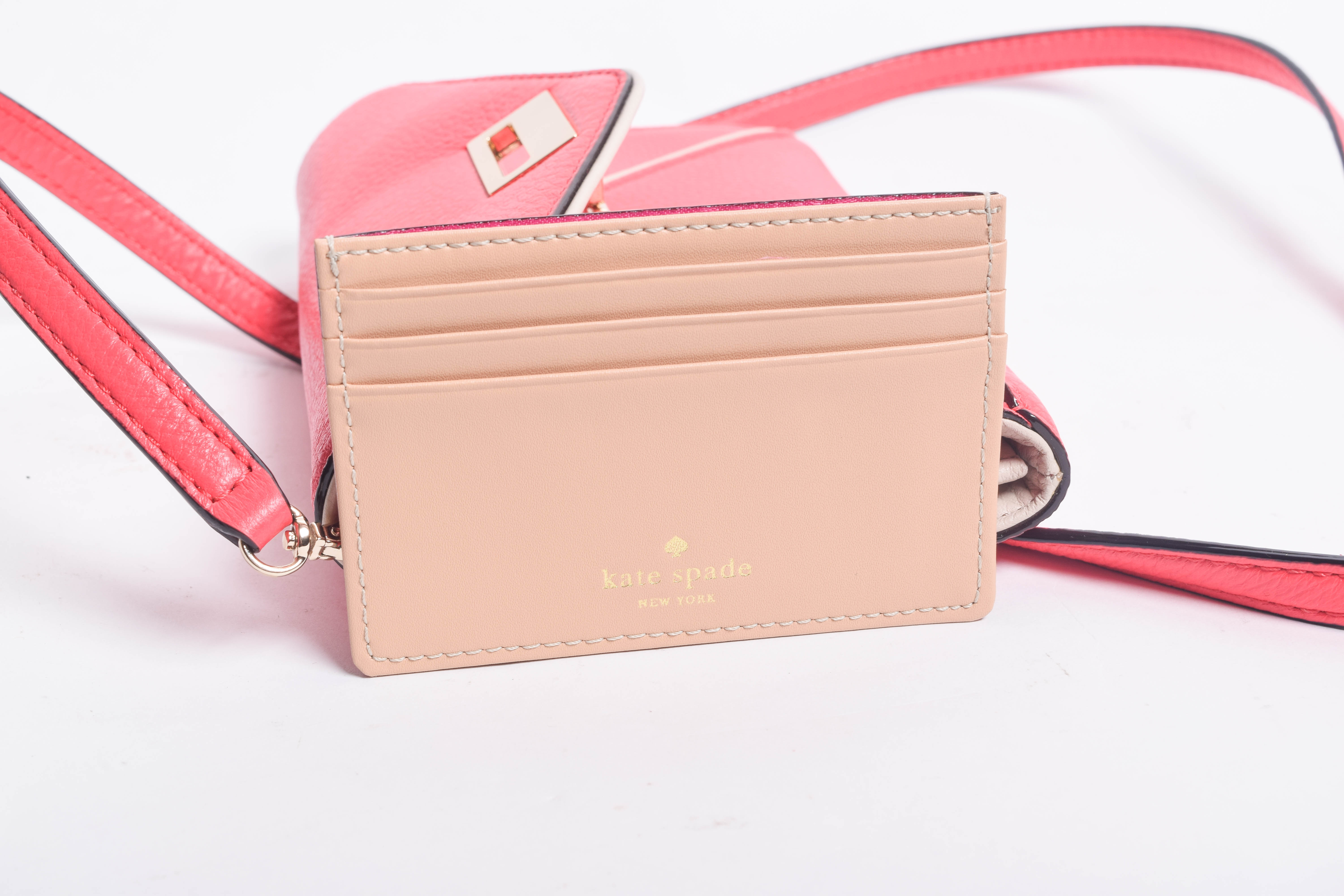 Kate Spade Pink Leather Envelope Clutch Shoulder Bag and Matching Cardholder