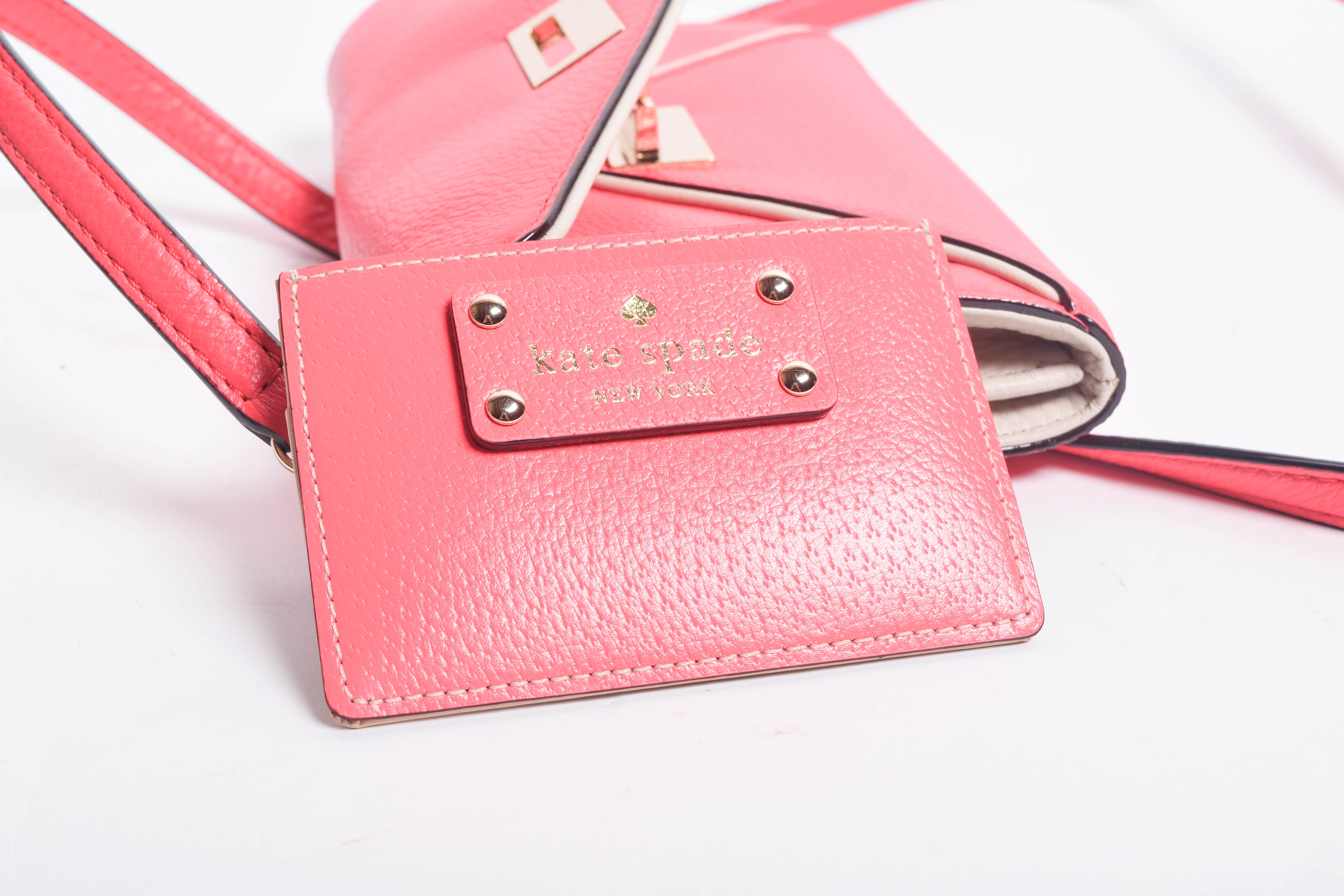 Kate Spade Pink Leather Envelope Clutch Shoulder Bag and Matching Cardholder