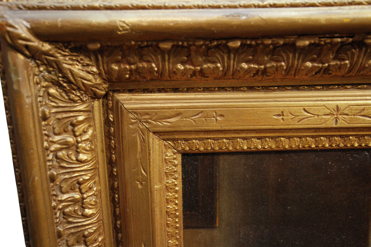 Wood-Framed Oil Painting of a Group of Casual Drinkers