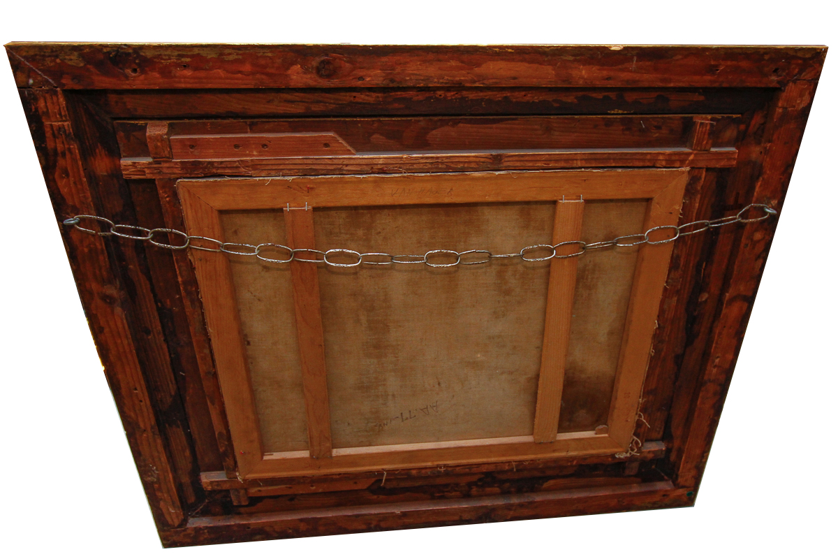 Wood-Framed Oil Painting of a Group of Casual Drinkers