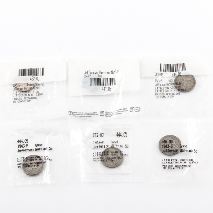 Group of (6) Wartime Jefferson Nickels