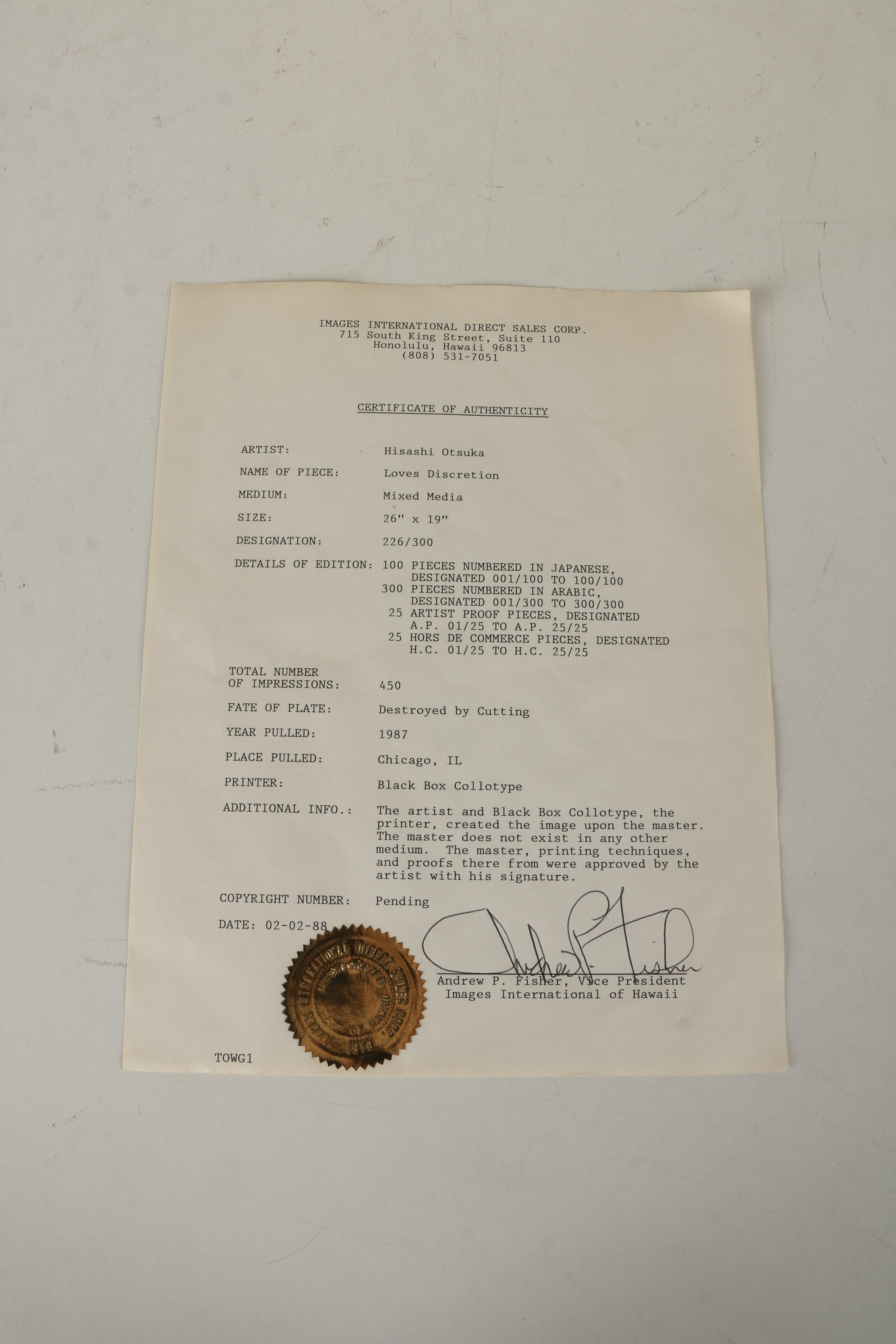 Hisashi Otsuka Limited Edition Giclee  Print on  paper "Loves Discretion"