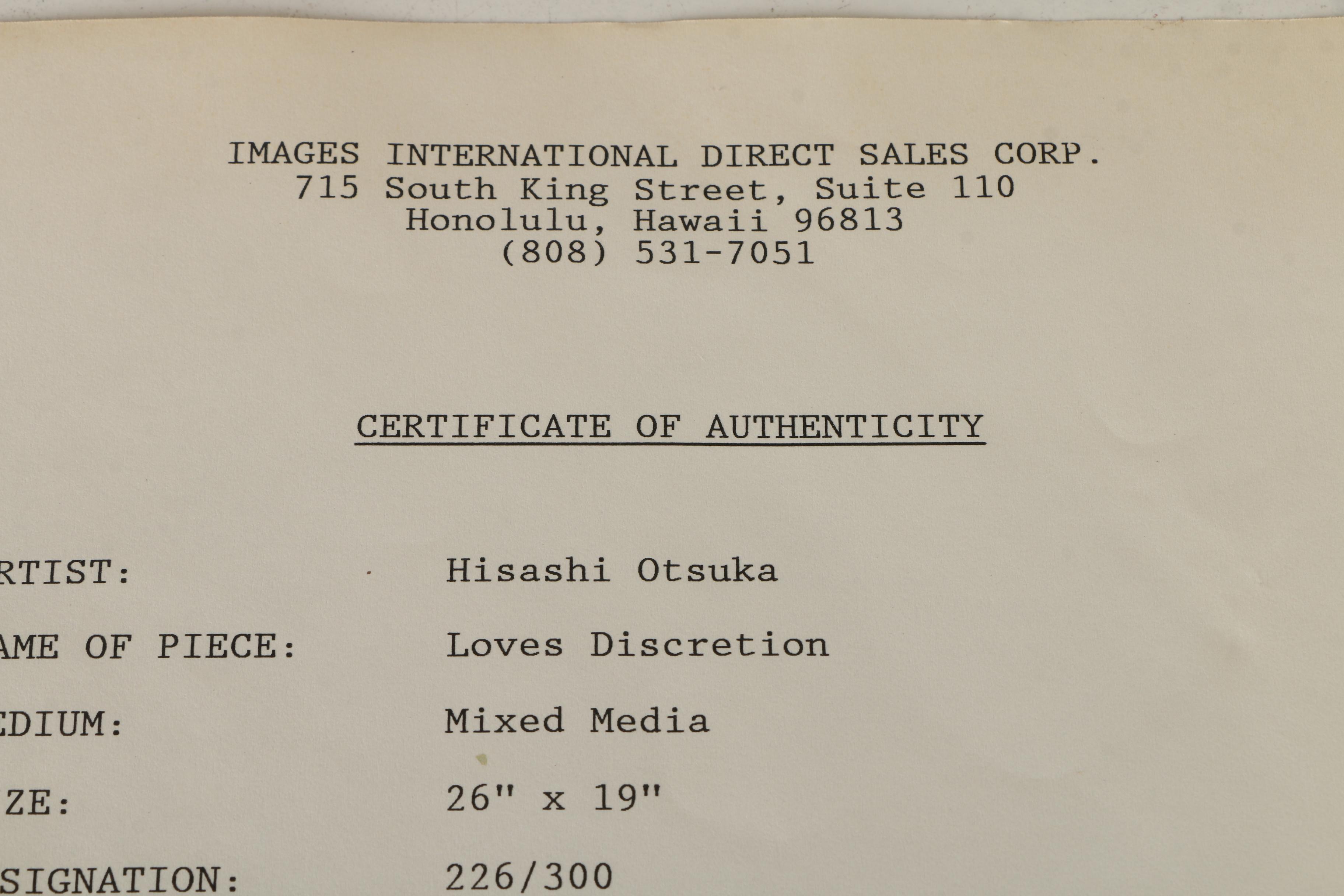 Hisashi Otsuka Limited Edition Giclee  Print on  paper "Loves Discretion"