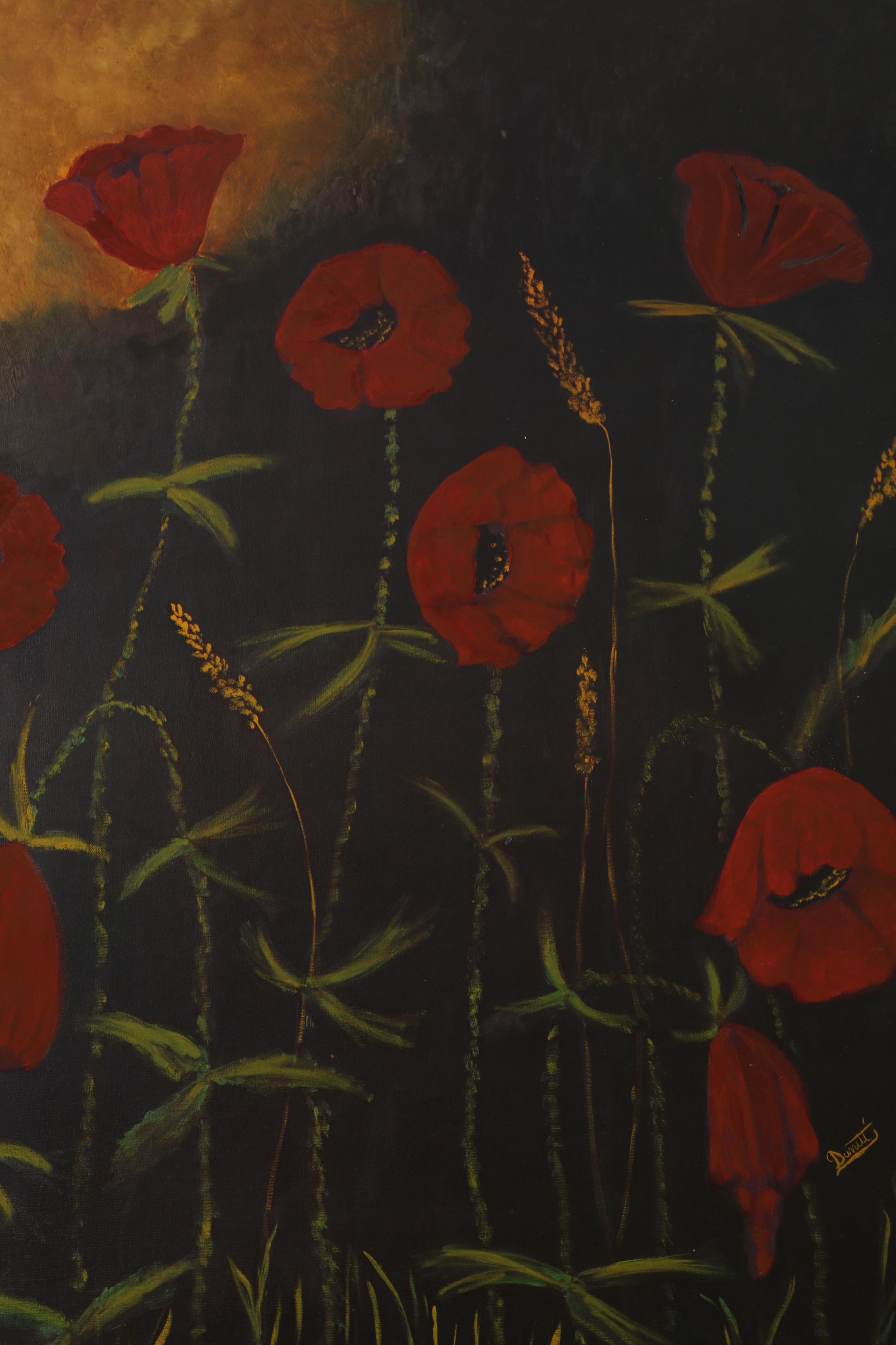 Hand Embellished Offset Lithograph on Paper "Susan's Poppies"