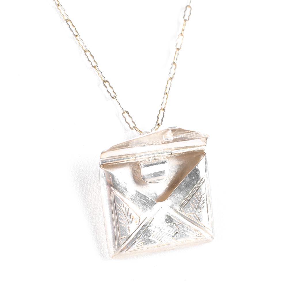 Vintage Sterling Silver Envelope Locket Necklace