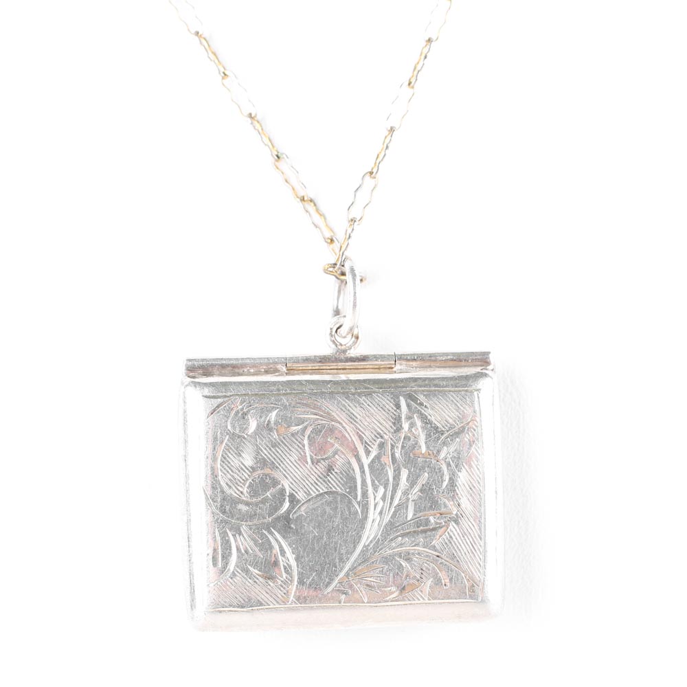 Vintage Sterling Silver Envelope Locket Necklace