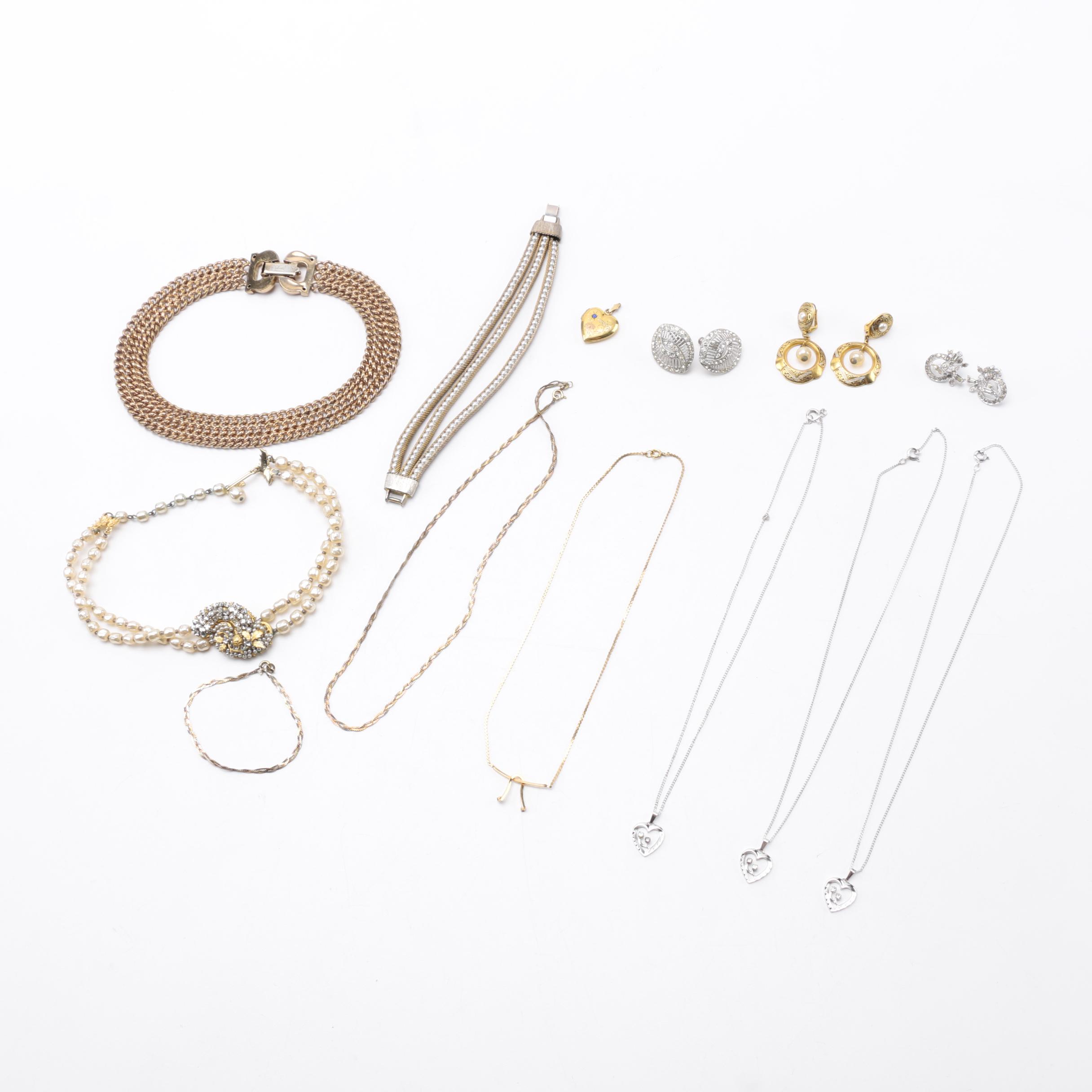 Jewelry Assortment With Sapphires, Rhinestones, Faux Pearls, and More