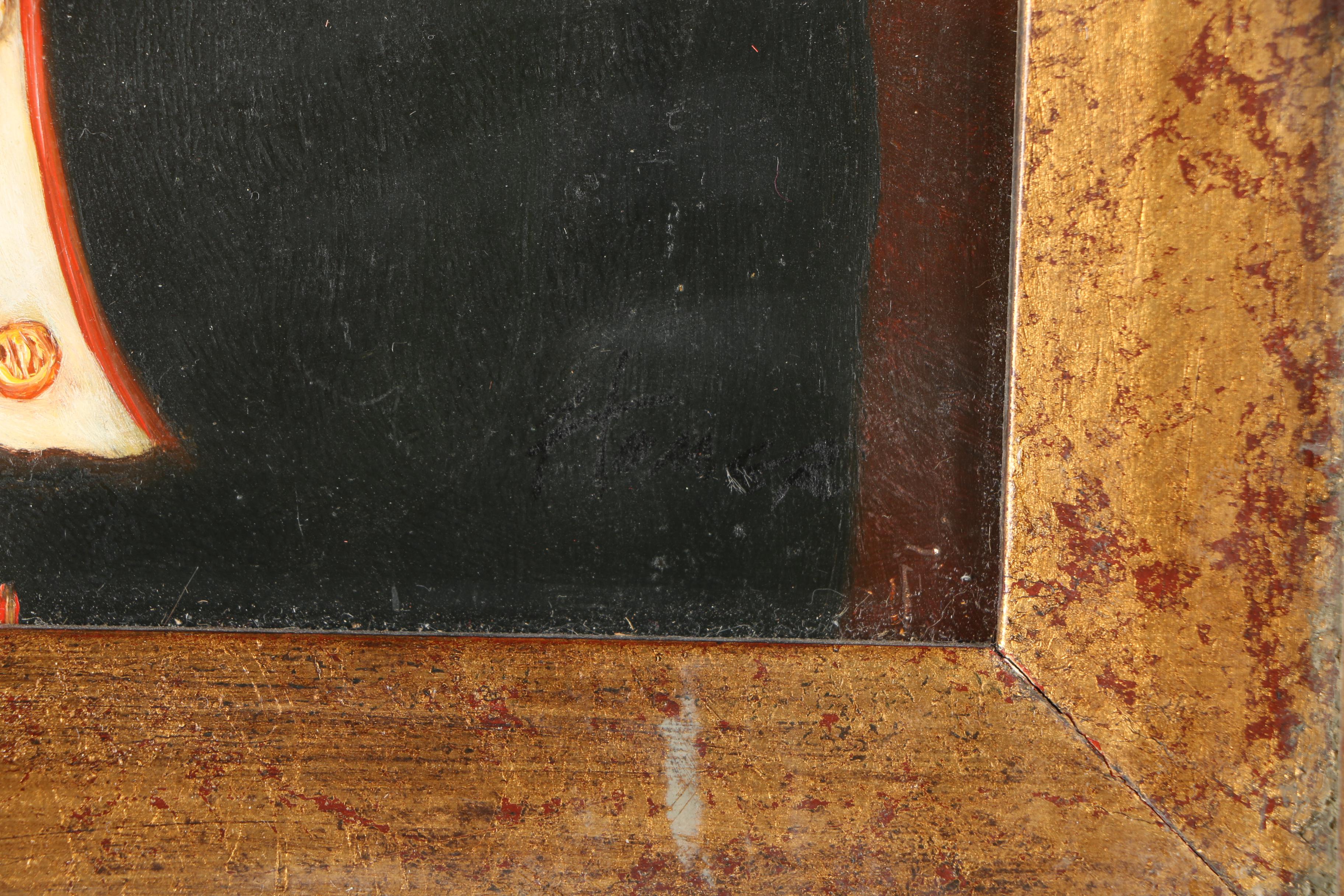 Oil Painting on Wood Panel of Anthropomorphic Dog