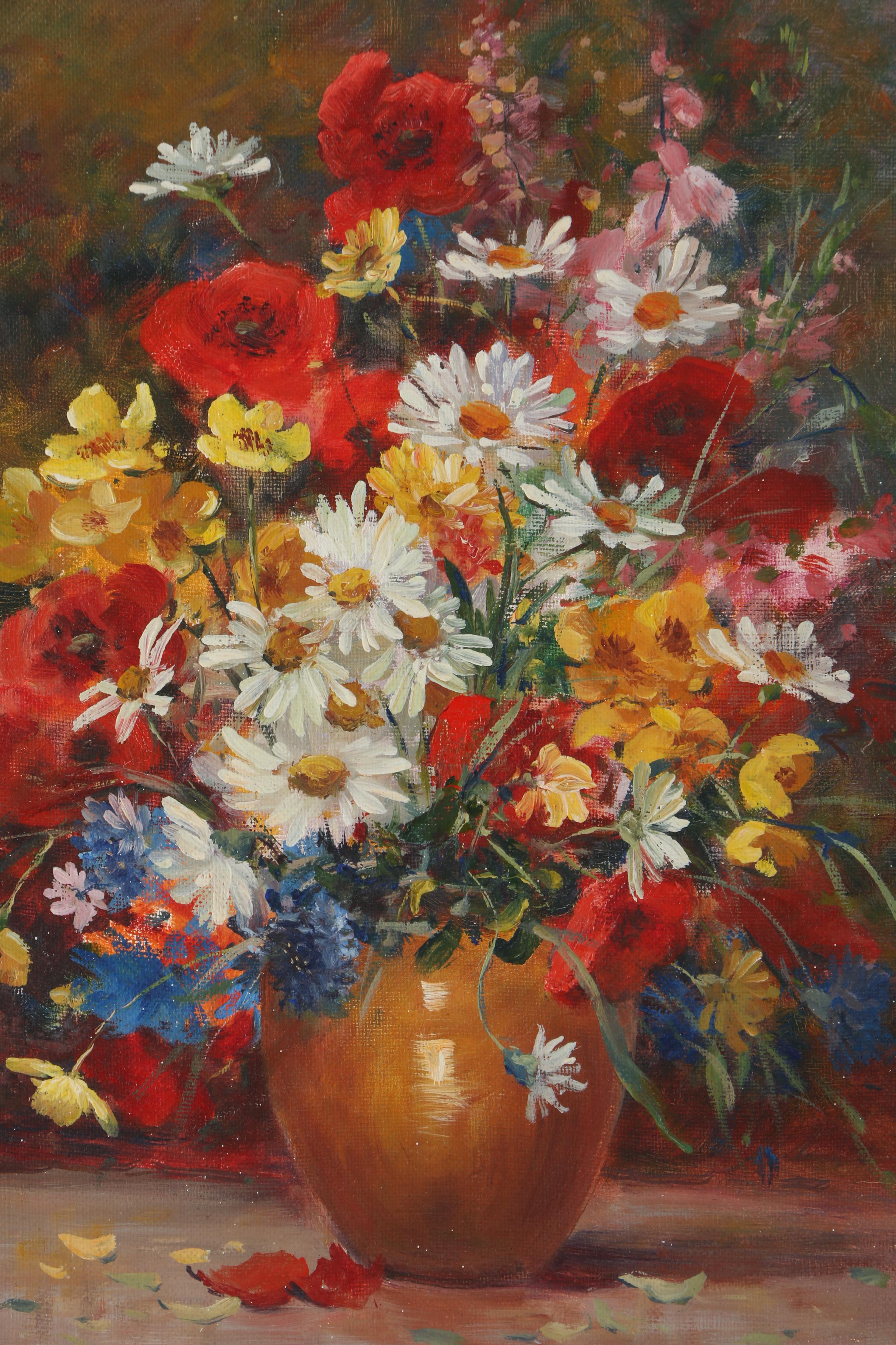 Demester Vintage Oil Painting on Canvas of Floral Still Life