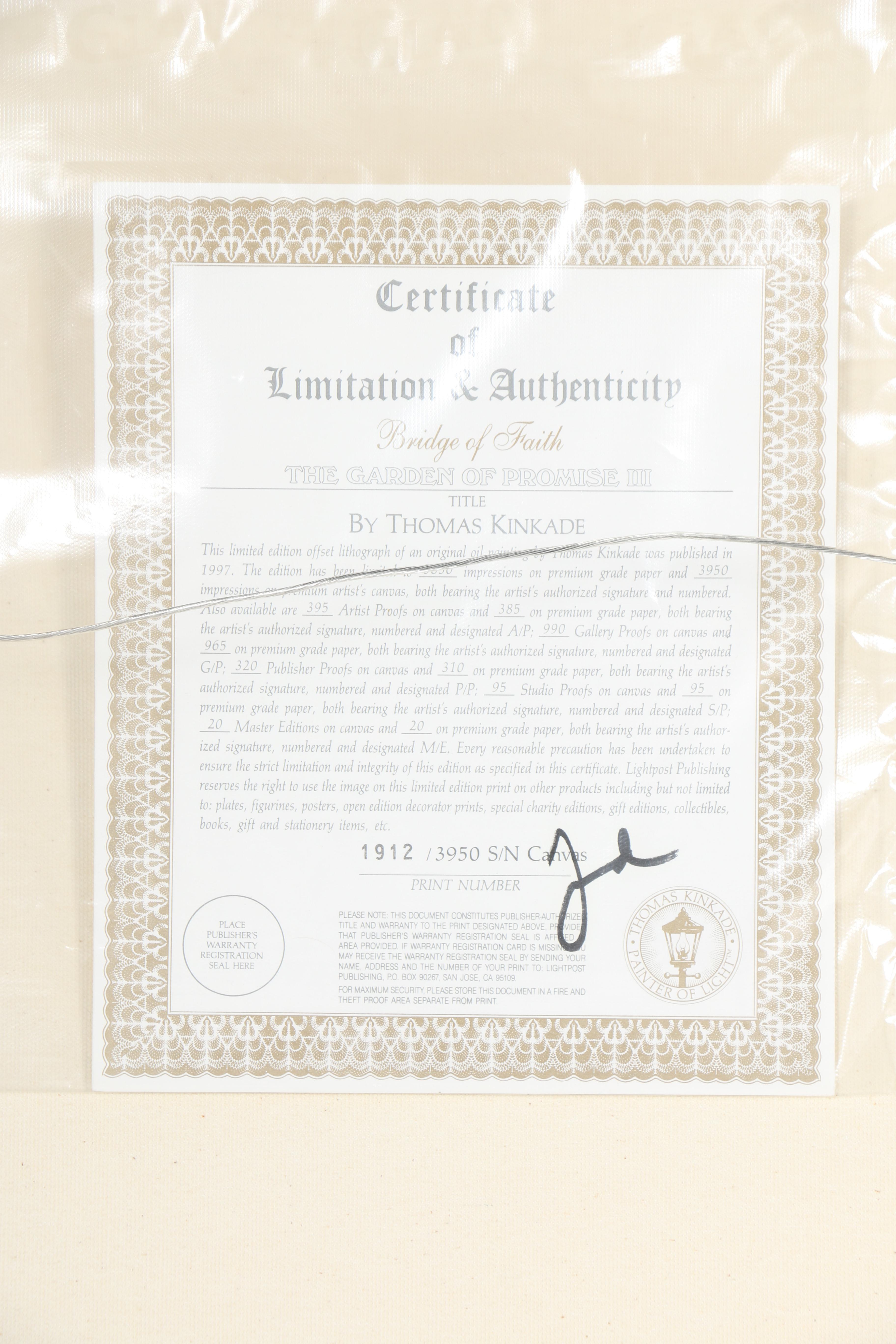 Thomas Kinkade Limited Edition Embellished Offset Lithograph "Bridge of Faith"