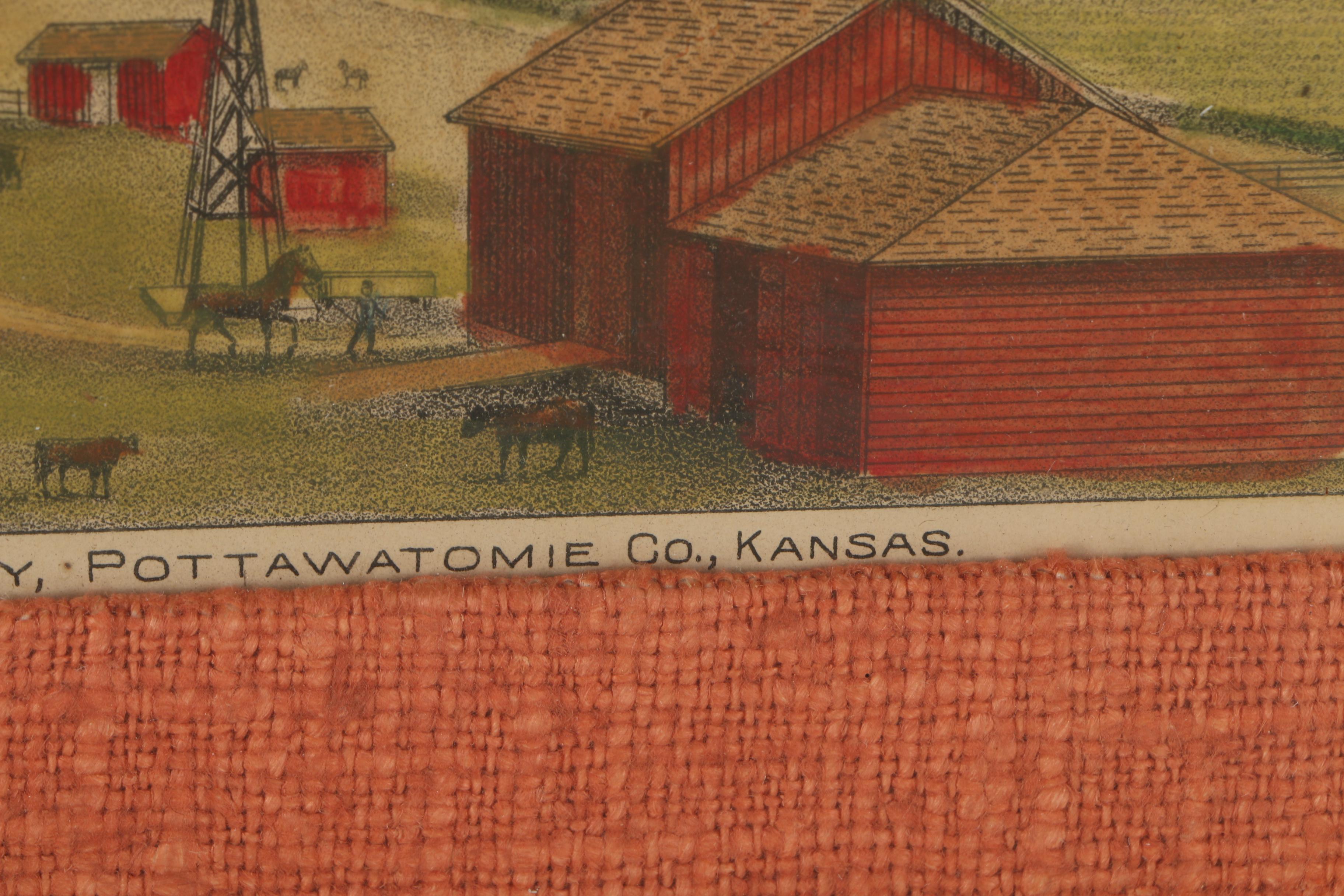 Hand Colored Lithographs on Paper of Kansas Farms