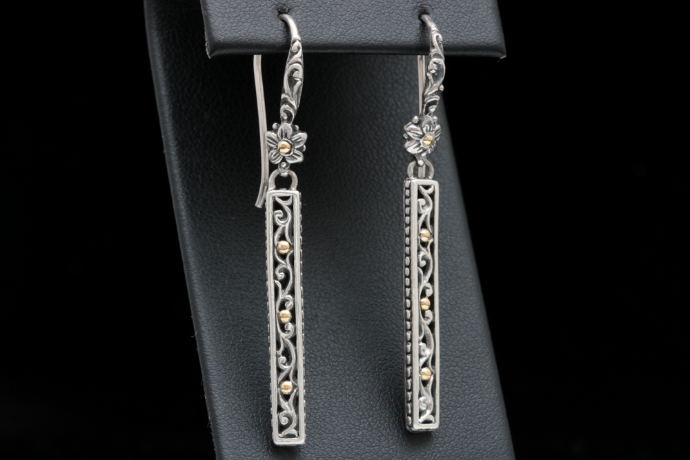 Robert Manse Sterling Silver and 18K Yellow Gold Dangle Earrings