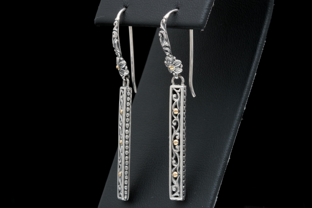 Robert Manse Sterling Silver and 18K Yellow Gold Dangle Earrings