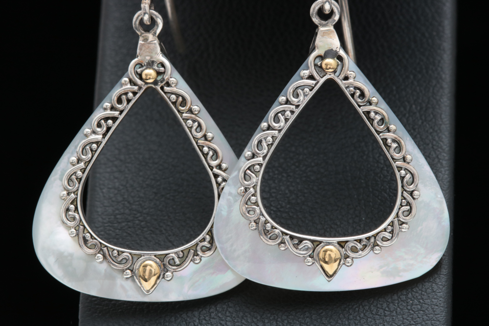 Sterling Silver and 18K Yellow Gold Mother of Pearl Earrings