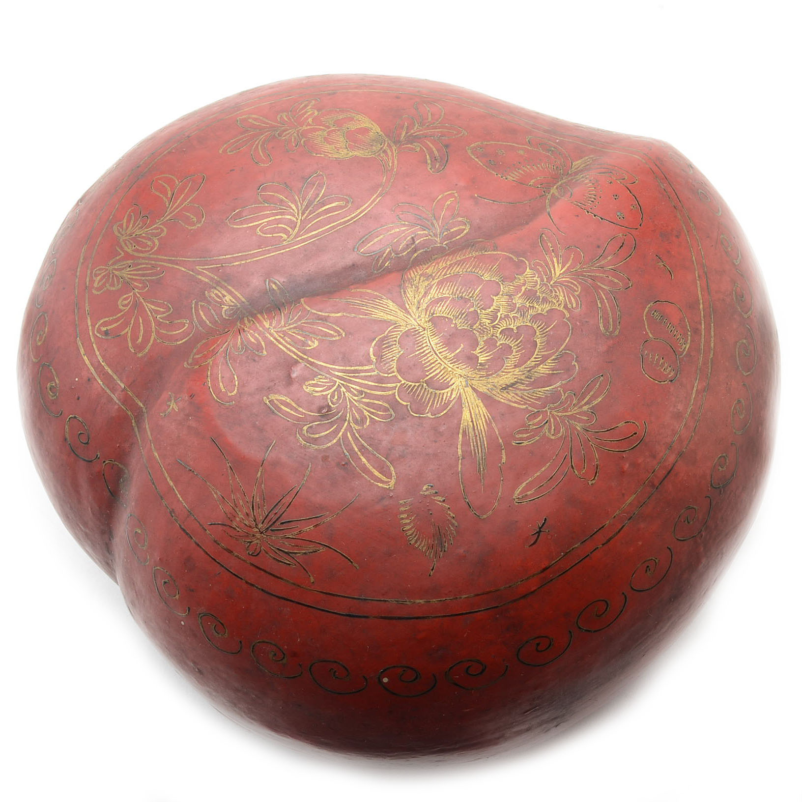 Paper Maché Chinese Peach-Shaped Box