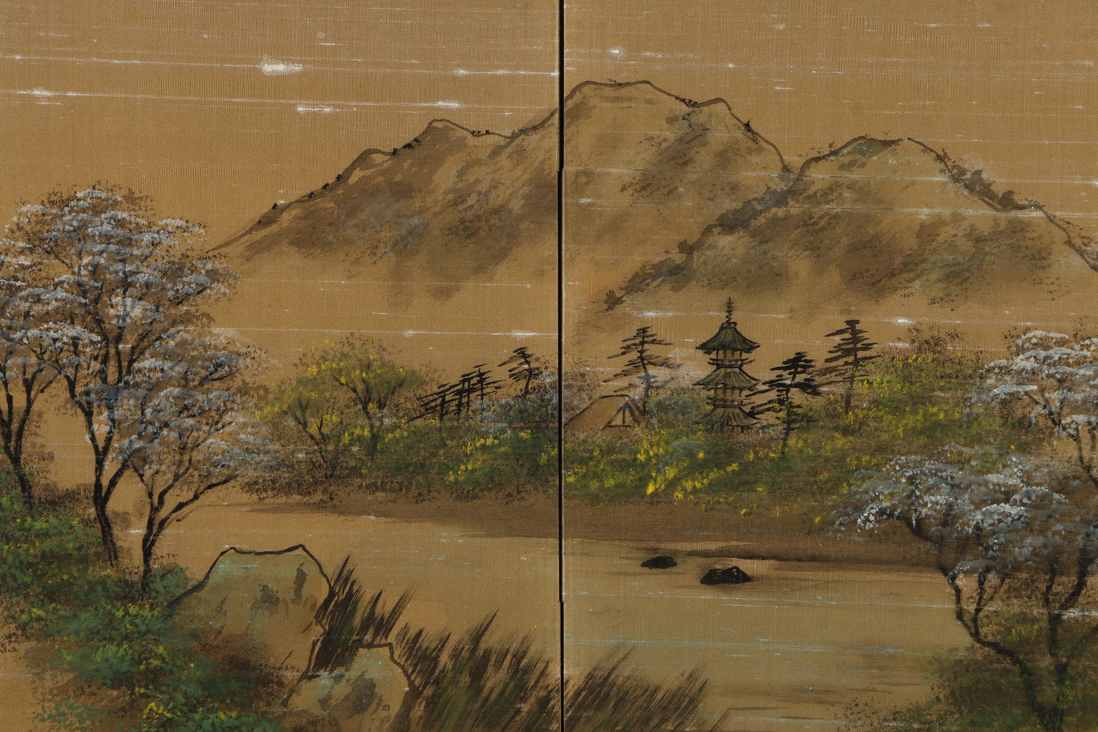 Japanese Two-Fold Painted Folding Screen