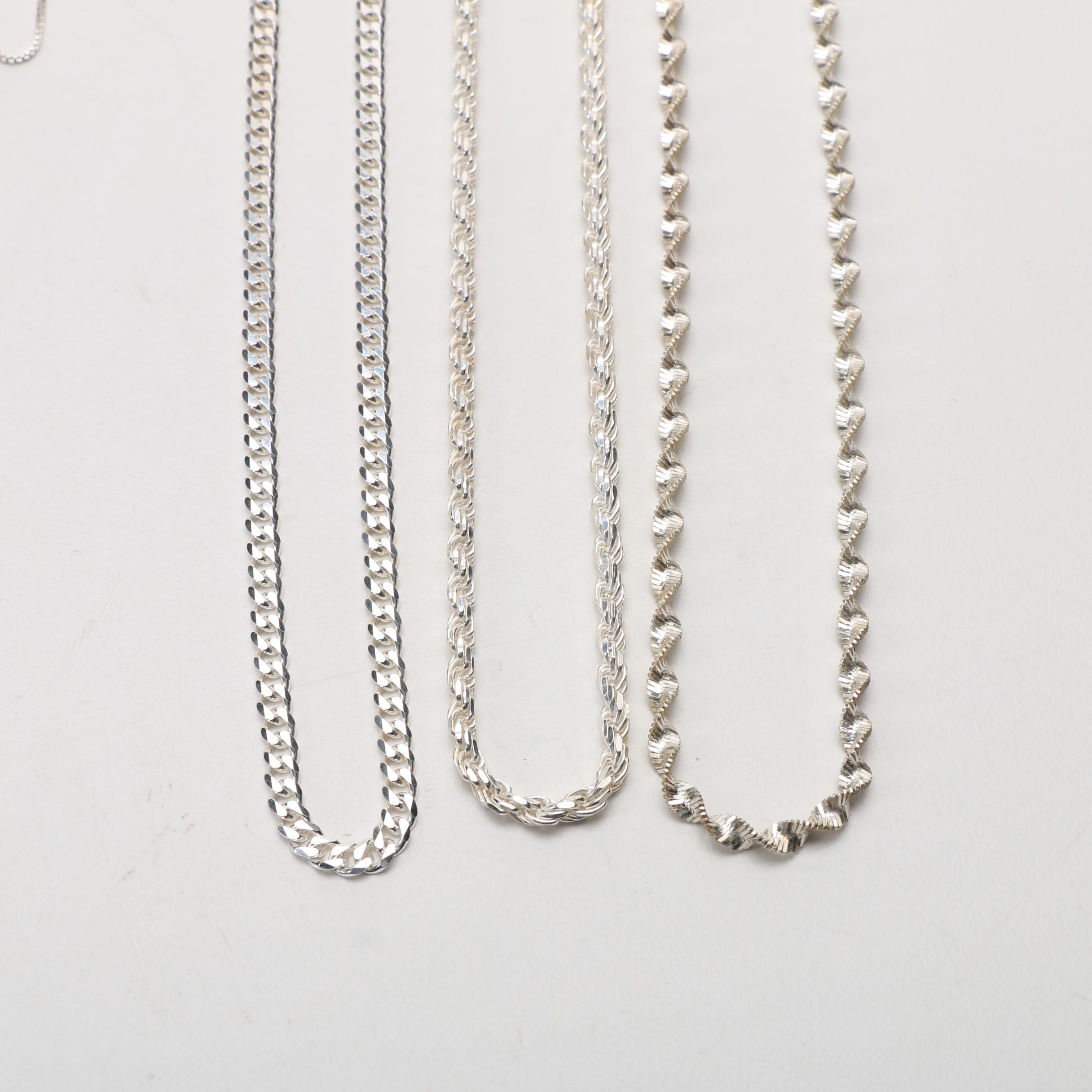 Ten Sterling Silver Chain Necklaces