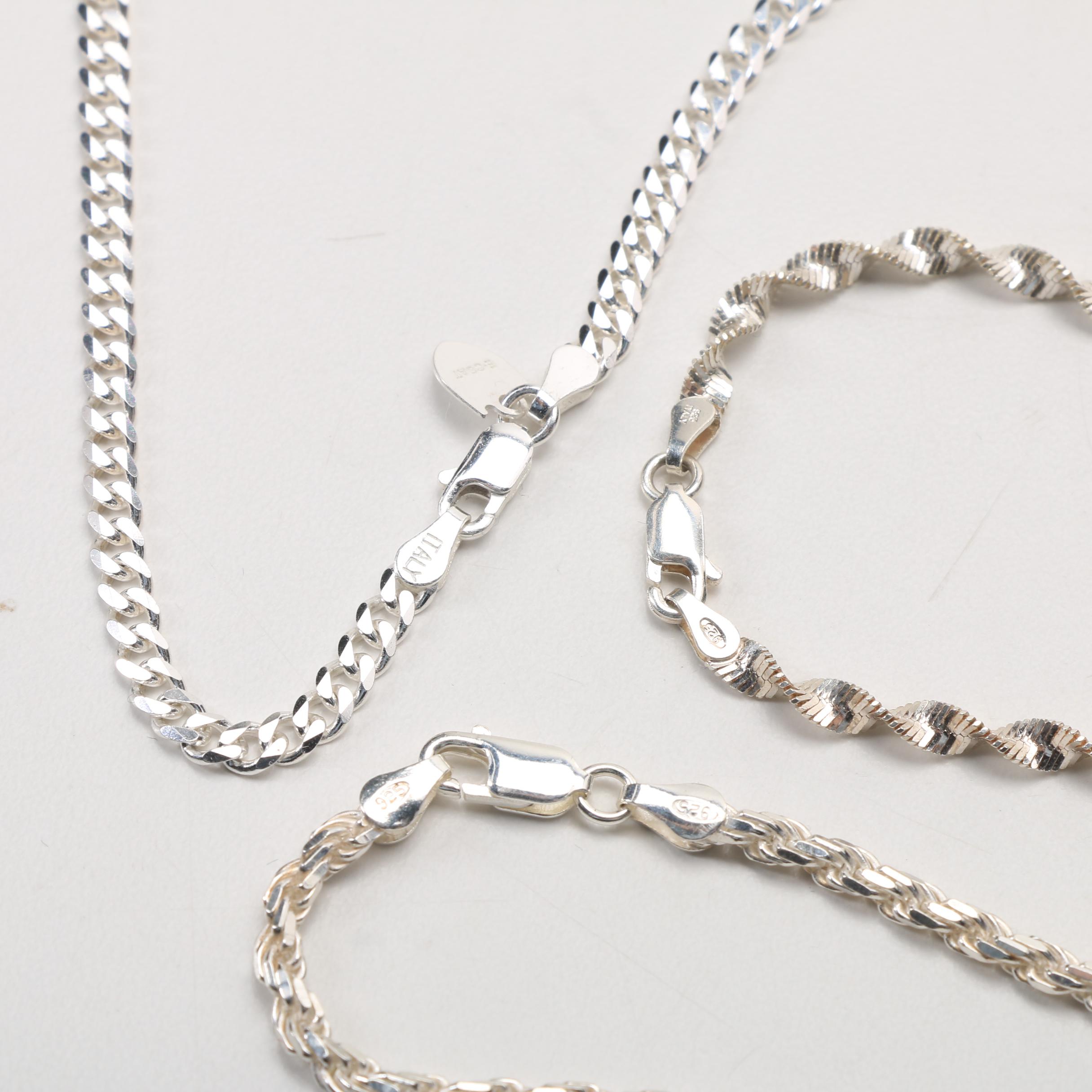Ten Sterling Silver Chain Necklaces