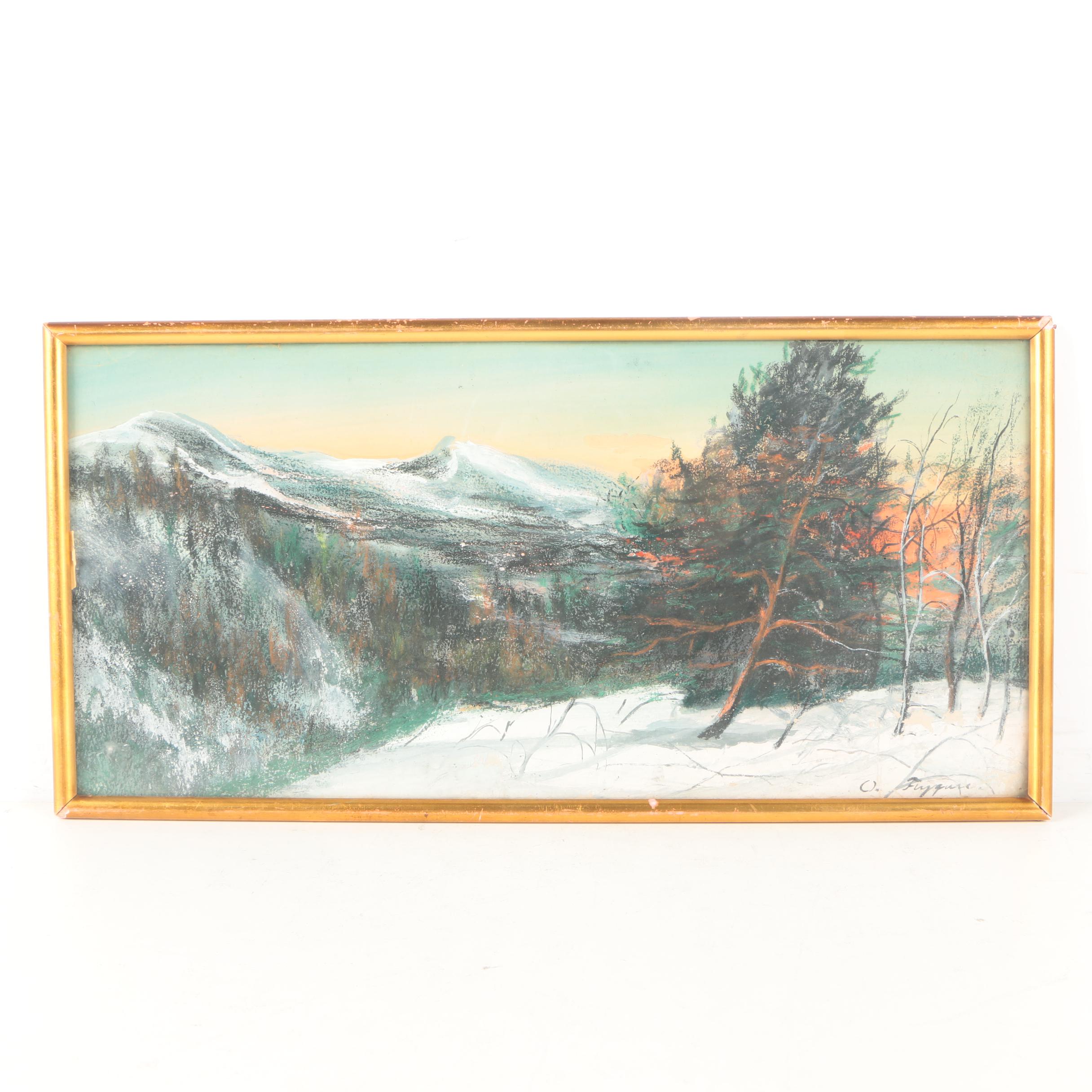 Mixed Media Painting on Paper of a Mountainscape