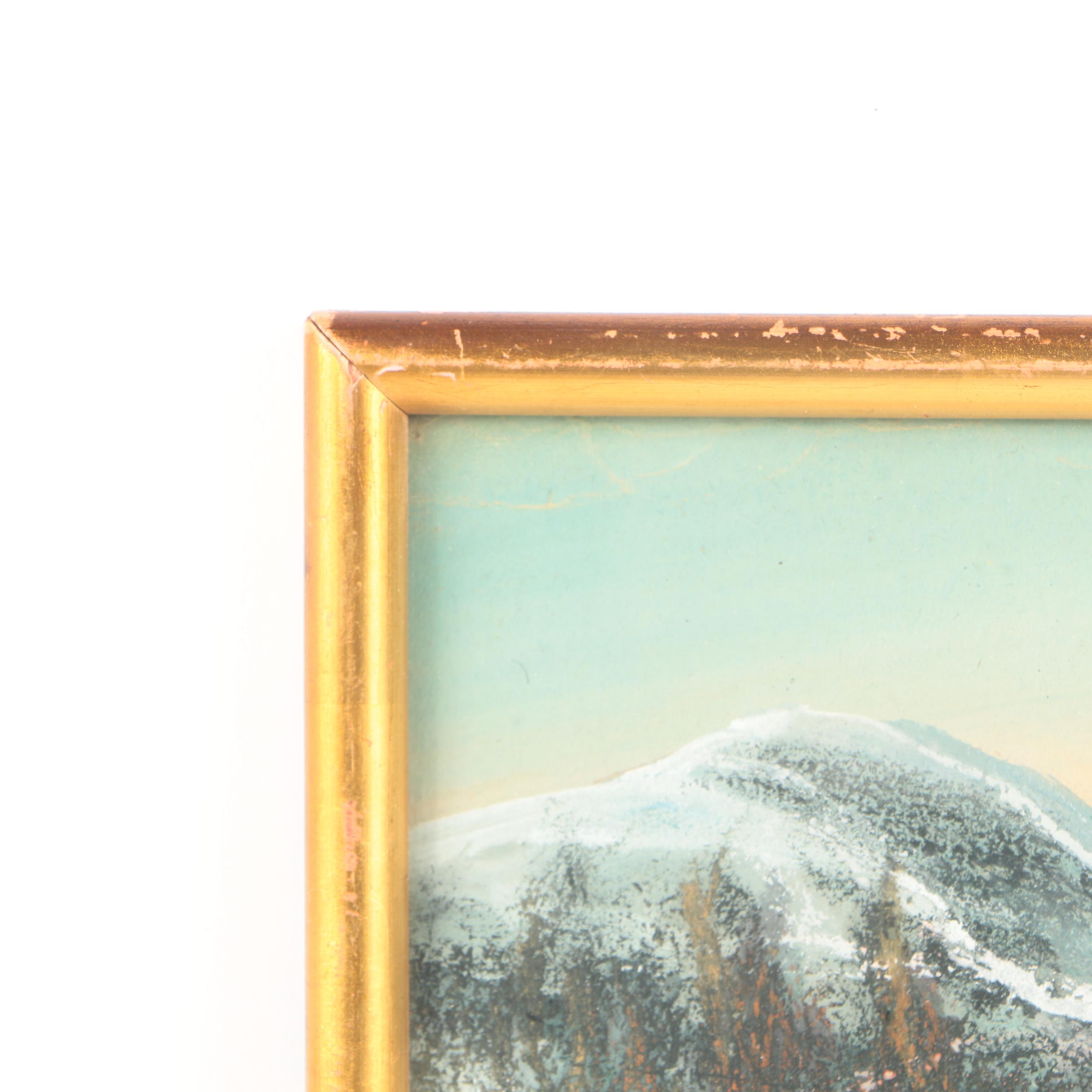 Mixed Media Painting on Paper of a Mountainscape