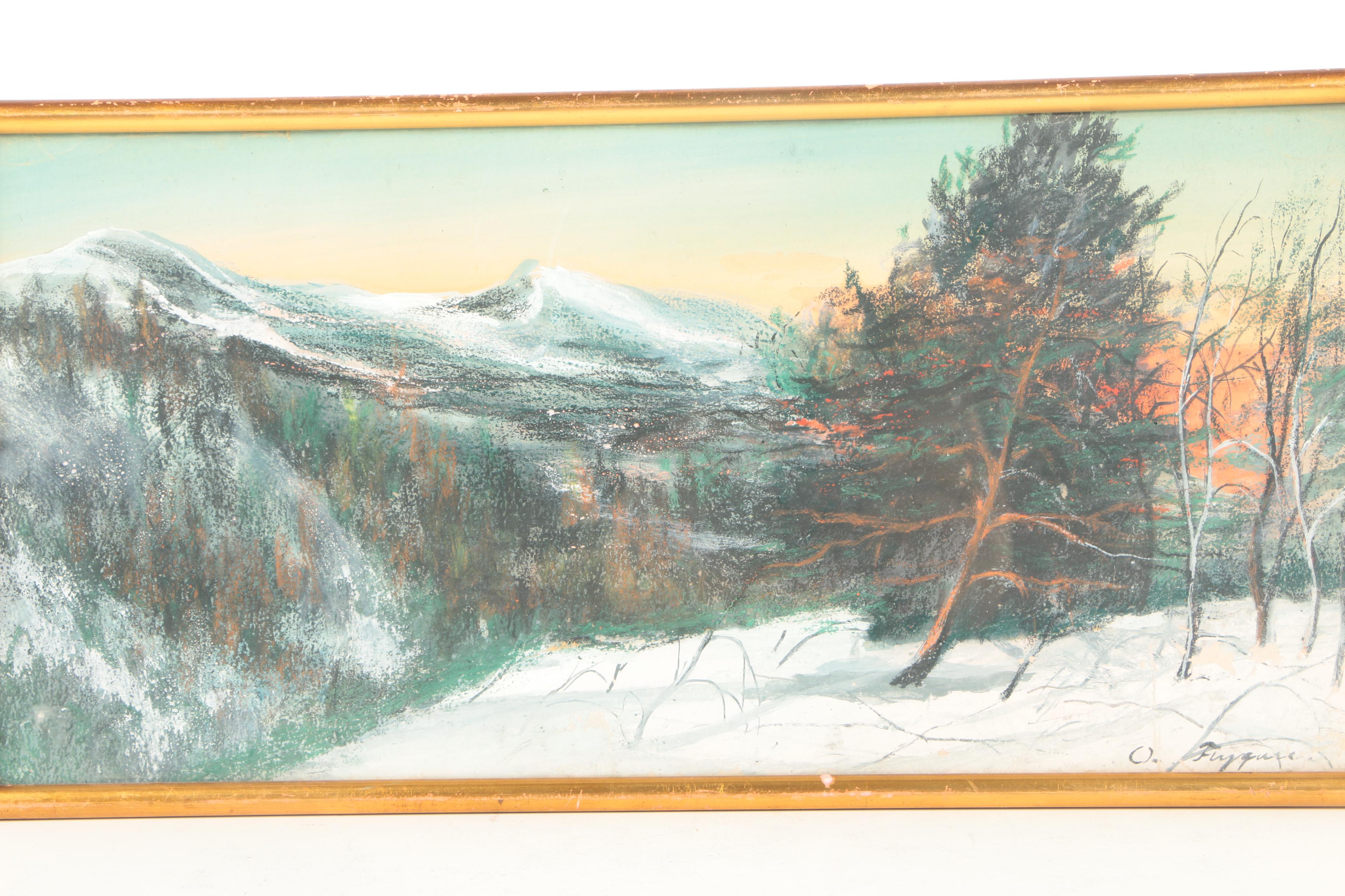 Mixed Media Painting on Paper of a Mountainscape